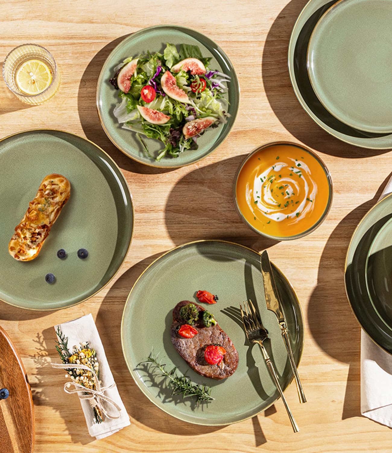 TheTerra Ceramic Dinnerware Sets for 4, 12 Pieces Porcelain Lightweight Plates and Bowls Sets, Scratch Resistant Dish Set, Oven & Microwave & Dishwasher Safe, Beige