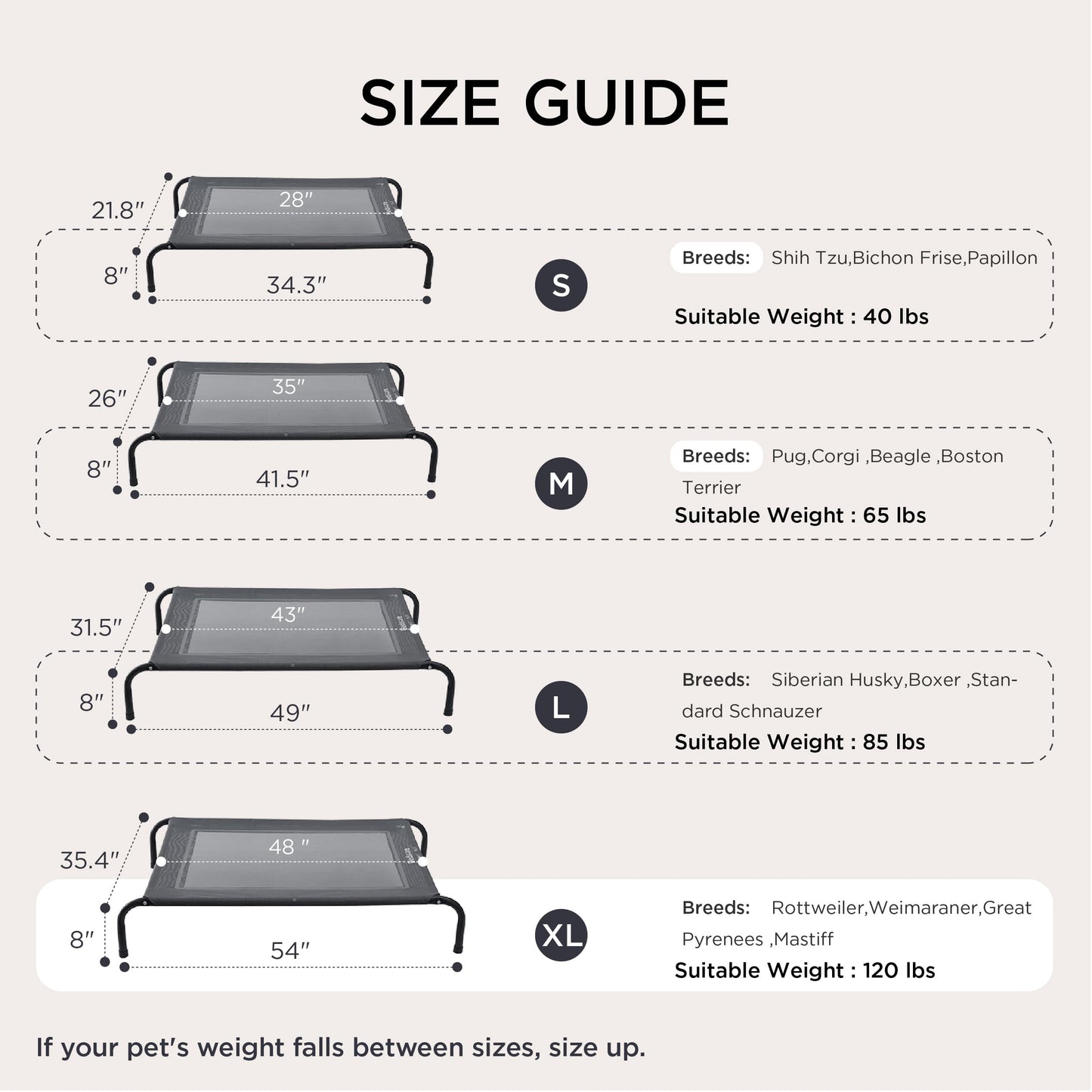 Bedsure Outdoor Elevated Dog Bed Large Sized Dog, Portable Indoor & Outdoor Cooling Raised Cot Pet Hammock Bed with Skid-Resistant Feet, Frame with Breathable Mesh, Grey, 49 inches