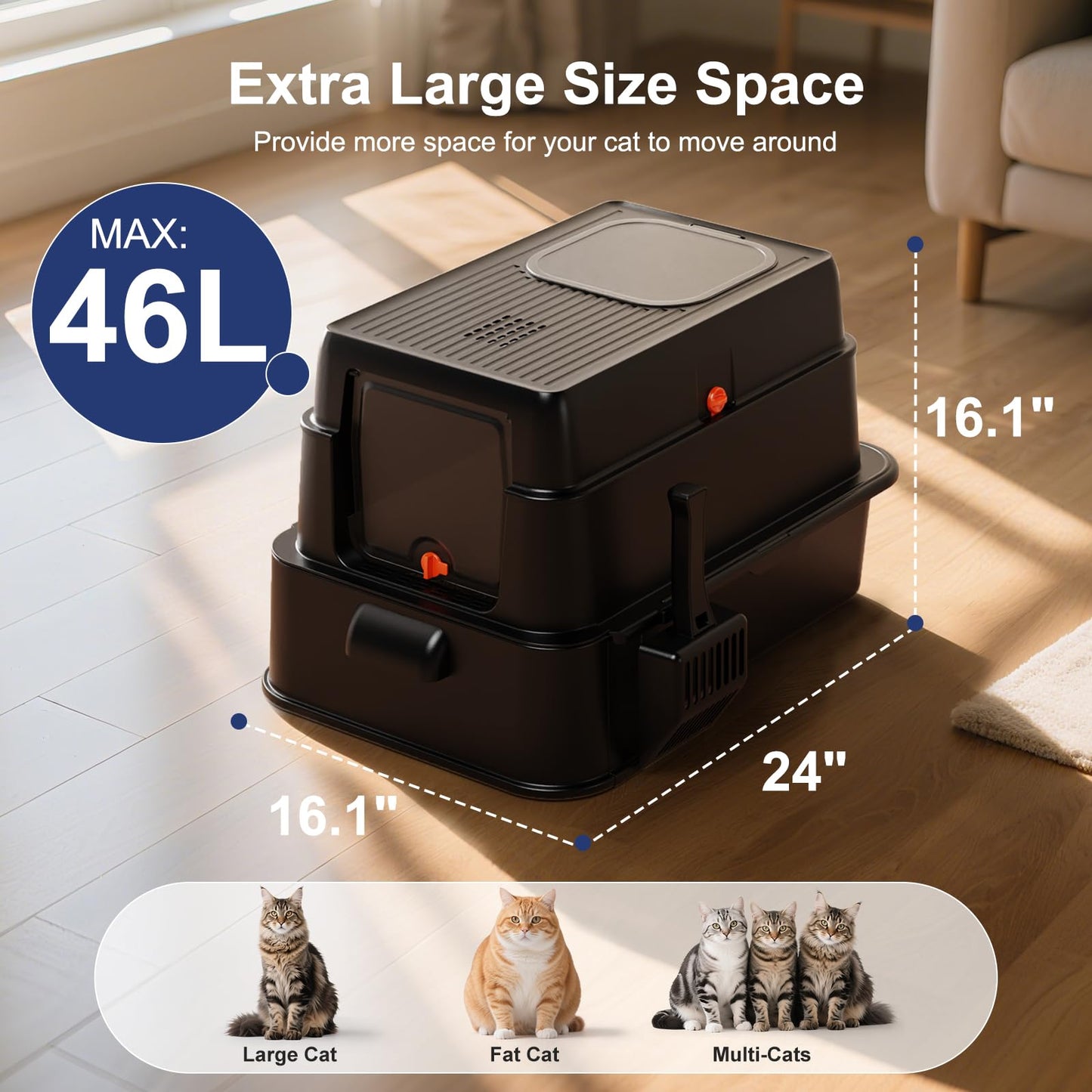 FURTIME Stainless Steel Litter Box with Lid