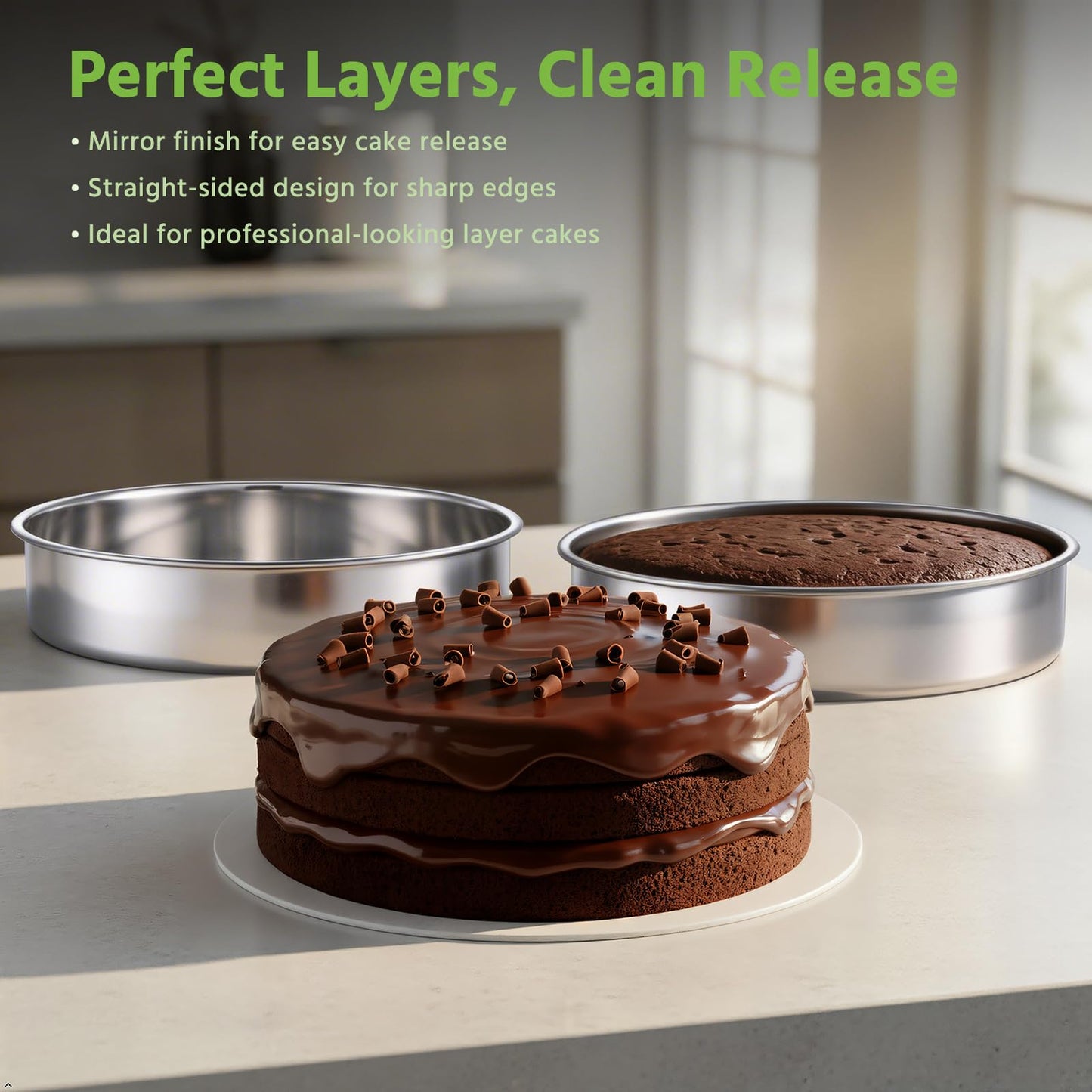 E-far 8 Inch Cake Pan Set of 3, Stainless Steel Round Layer Cake Baking Pans, Non-Toxic & Healthy, Mirror Finish & Dishwasher Safe
