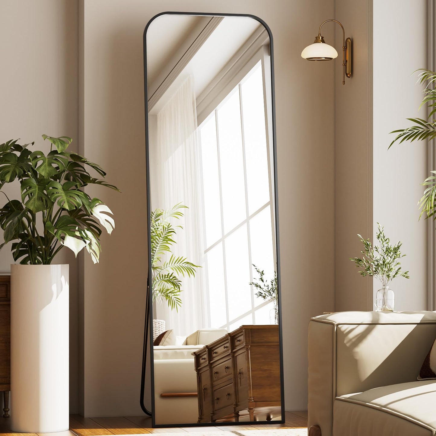 Full Length Mirror 65"x24" Arched Floor Standing Large Mirrors Full Body Mirror with Stand - with Aluminum Frame for Bedroom Living Room, Black