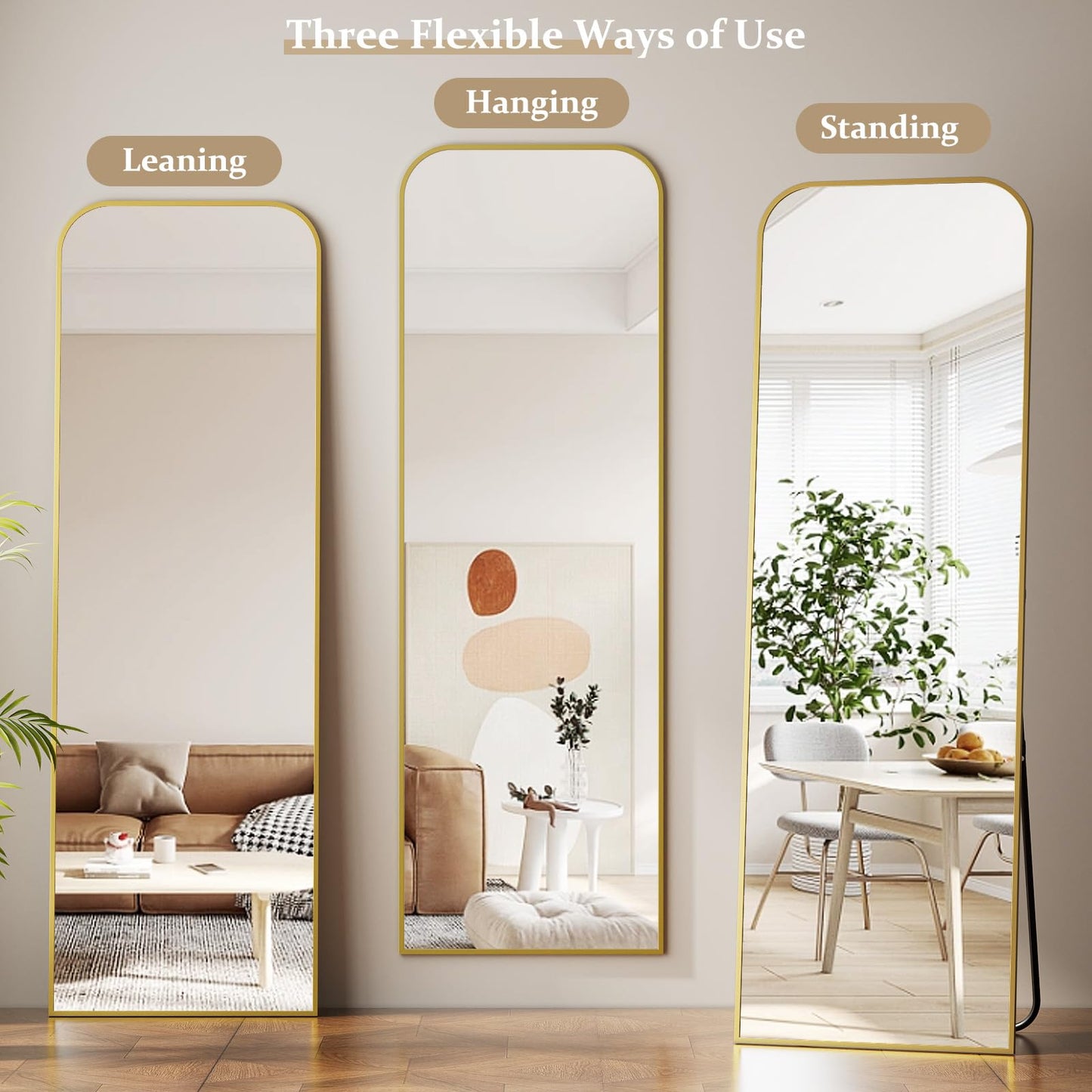 Full Length Mirror 65"x24" Arched Floor Standing Large Mirrors Full Body Mirror with Stand - with Aluminum Frame for Bedroom Living Room, Black