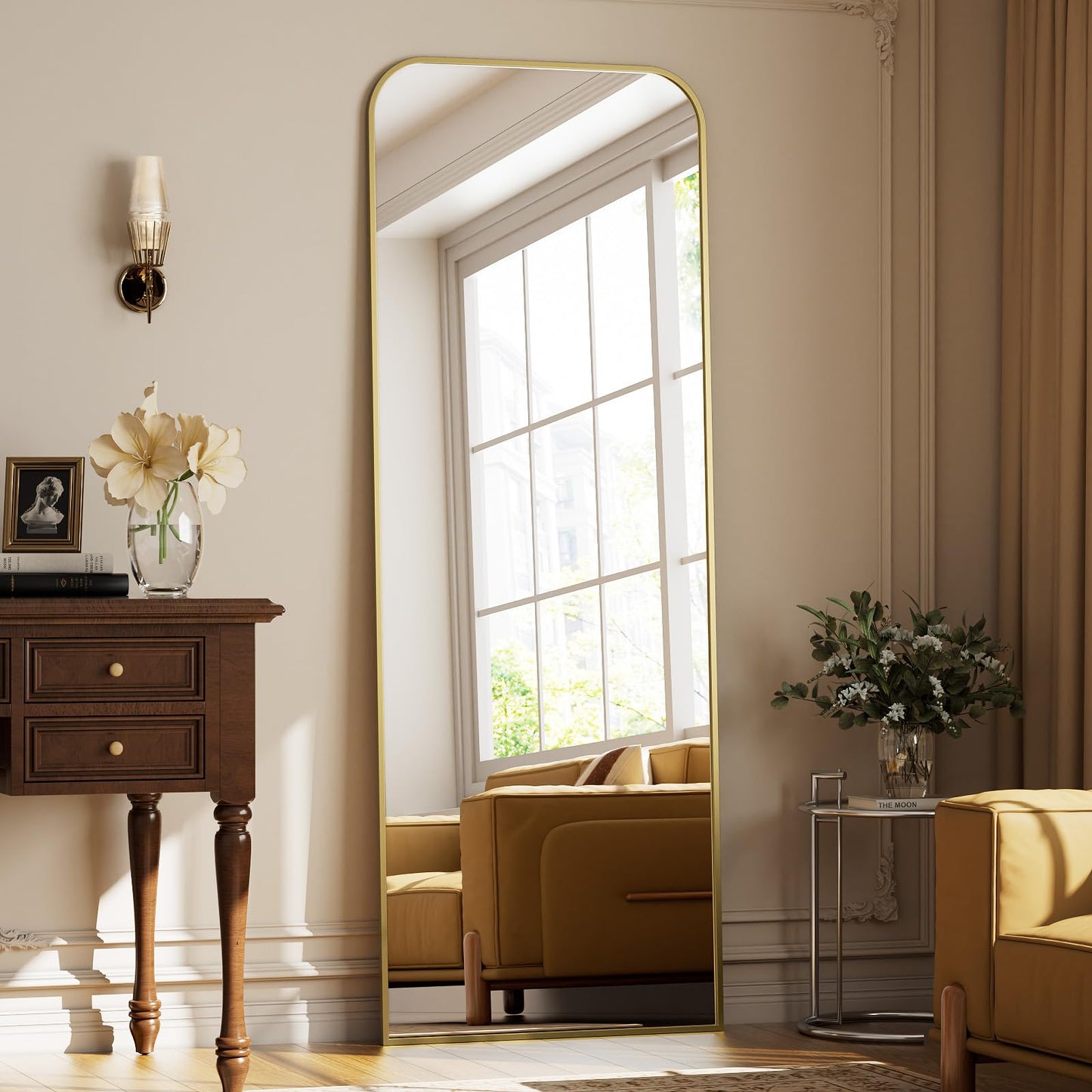 Full Length Mirror 65"x24" Arched Floor Standing Large Mirrors Full Body Mirror with Stand - with Aluminum Frame for Bedroom Living Room, Black