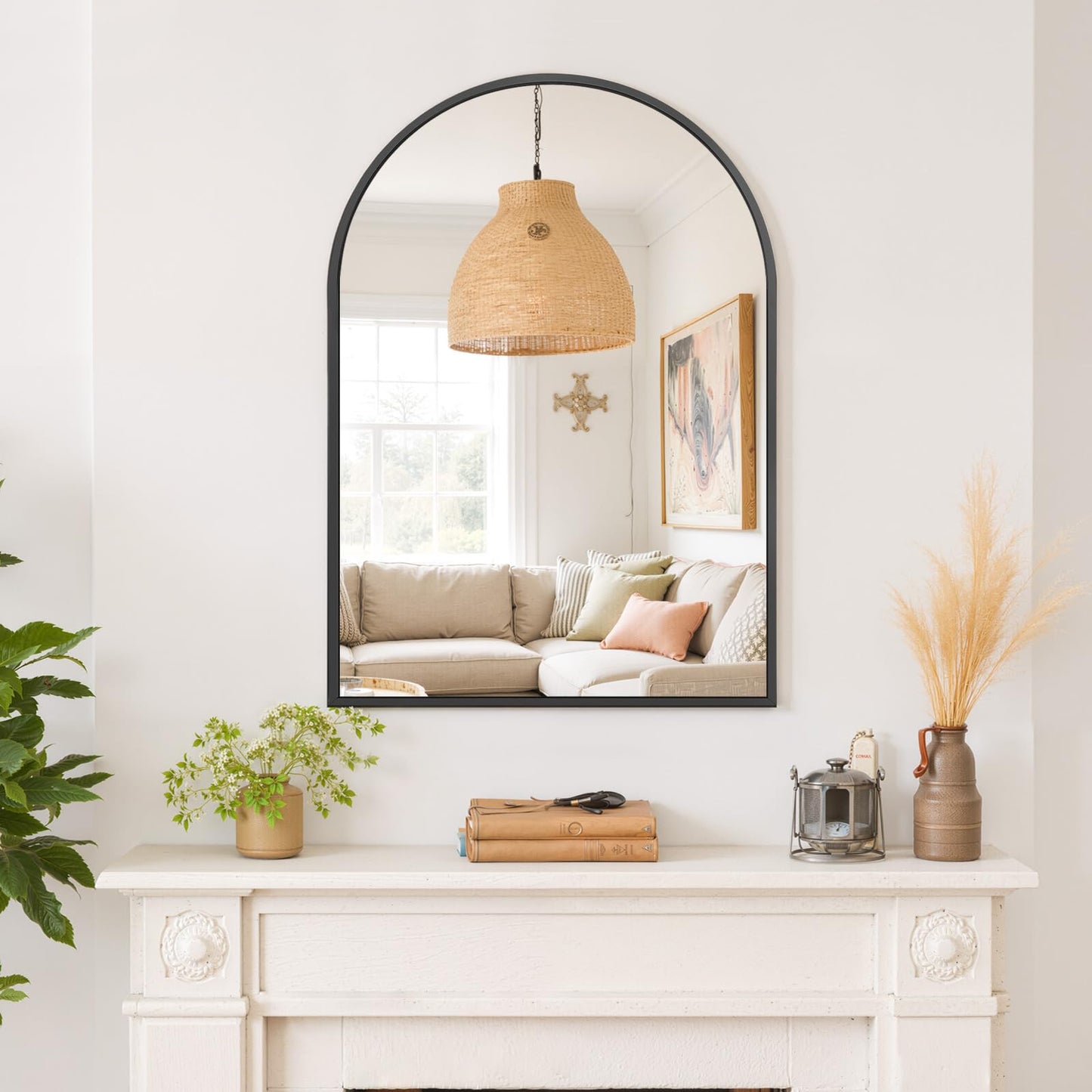 Arched Wall Mirror 36x24 Inch Gold Bathroom Vanity Mirror with Metal Frame, Modern Arch Mirror for Bedroom, Living Room, Entryway, Wall Mounted Decorative Mirror