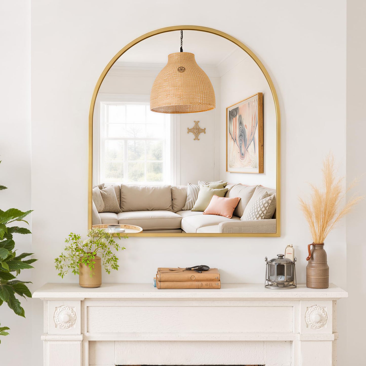 Arched Wall Mirror 36x24 Inch Gold Bathroom Vanity Mirror with Metal Frame, Modern Arch Mirror for Bedroom, Living Room, Entryway, Wall Mounted Decorative Mirror