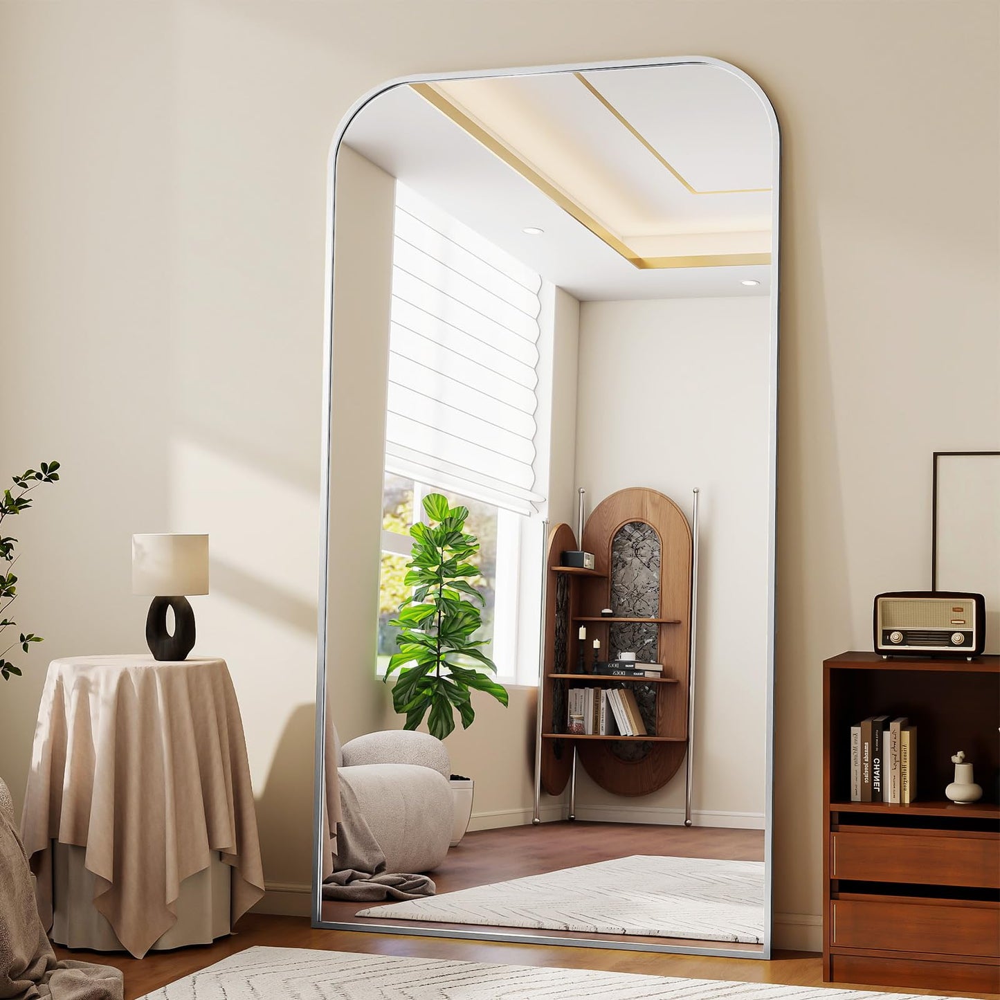 Full Length Mirror 65"x24" Arched Floor Standing Large Mirrors Full Body Mirror with Stand - with Aluminum Frame for Bedroom Living Room, Black