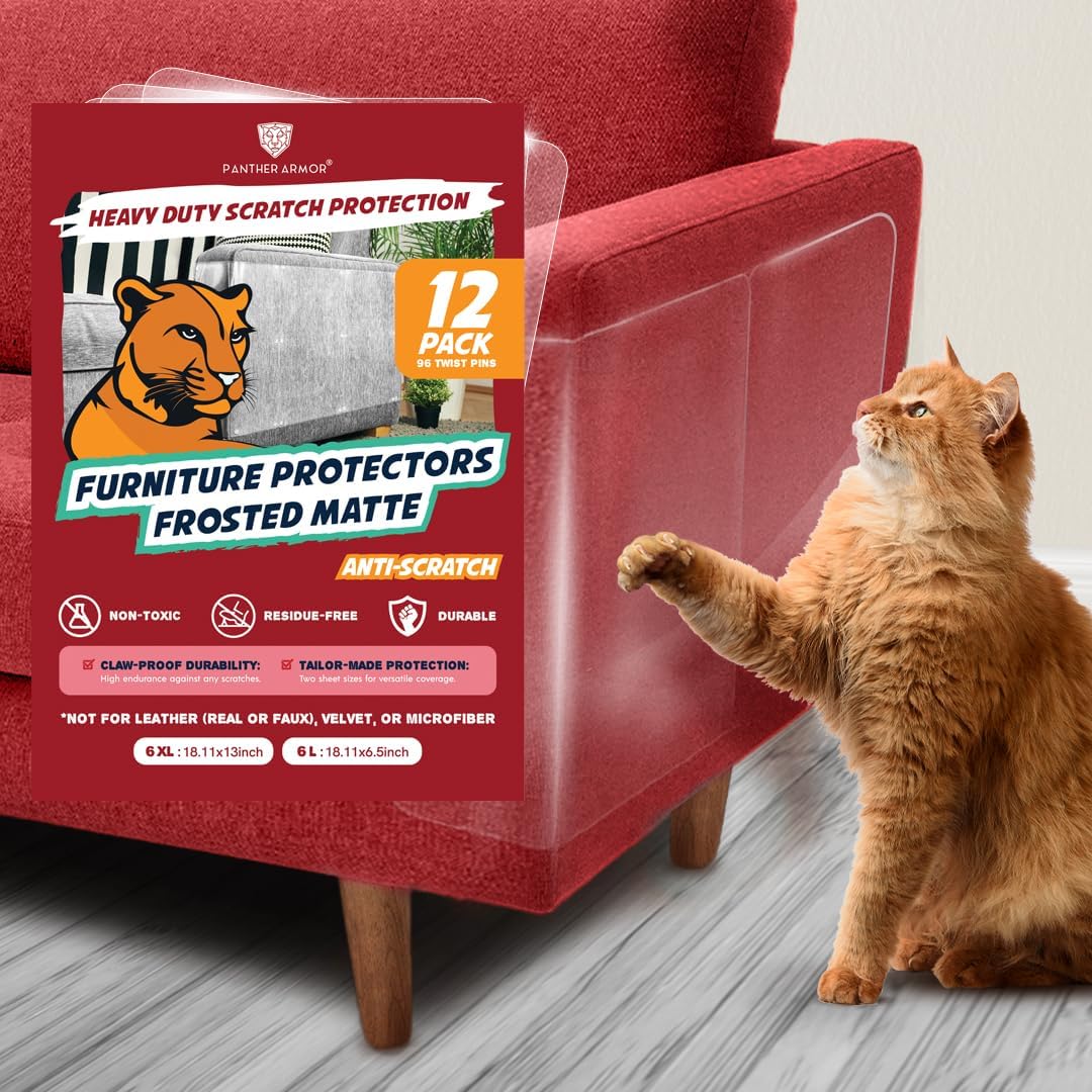 8 Pack Cat Scratch Furniture Protector Sheets – Matte Finish Couch & Sofa Guard from Cat Claws – Easy Apply, Removable, with Twist Pins (4 XL + 4 Large)