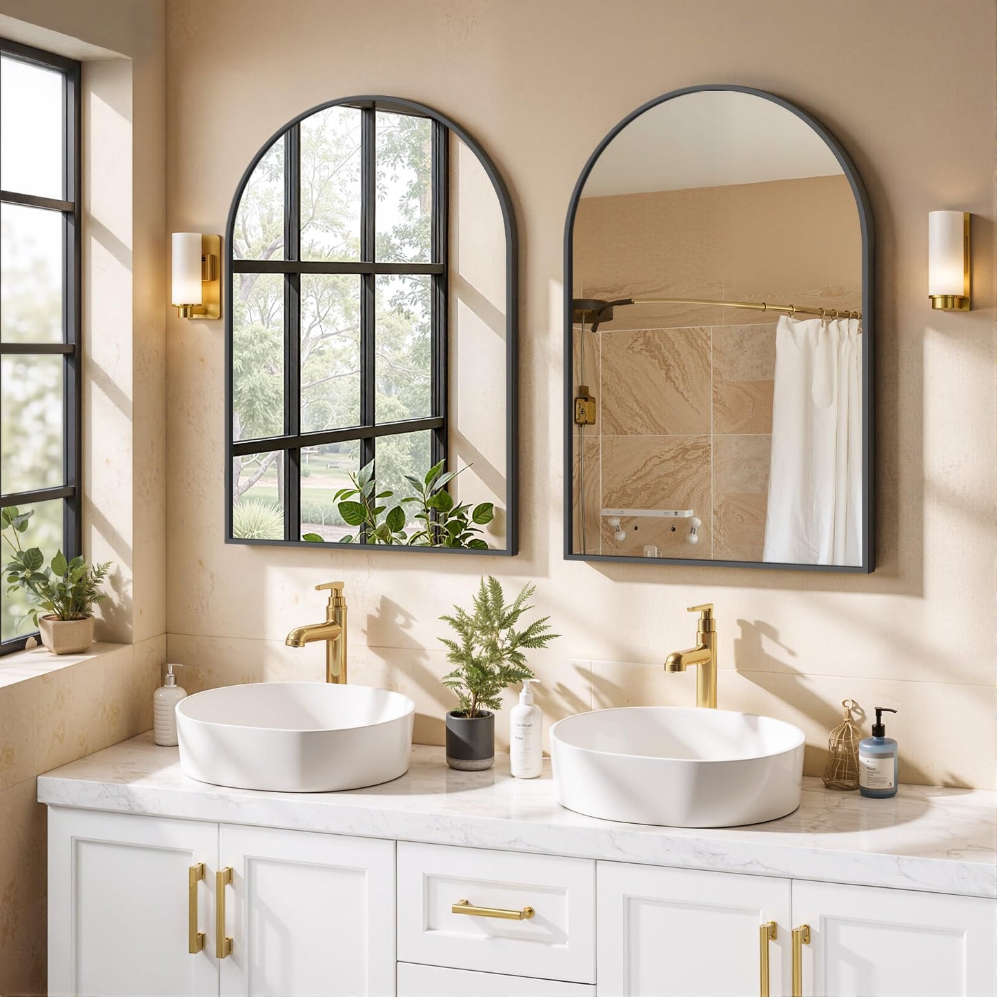 Arched Wall Mirror 36x24 Inch Gold Bathroom Vanity Mirror with Metal Frame, Modern Arch Mirror for Bedroom, Living Room, Entryway, Wall Mounted Decorative Mirror