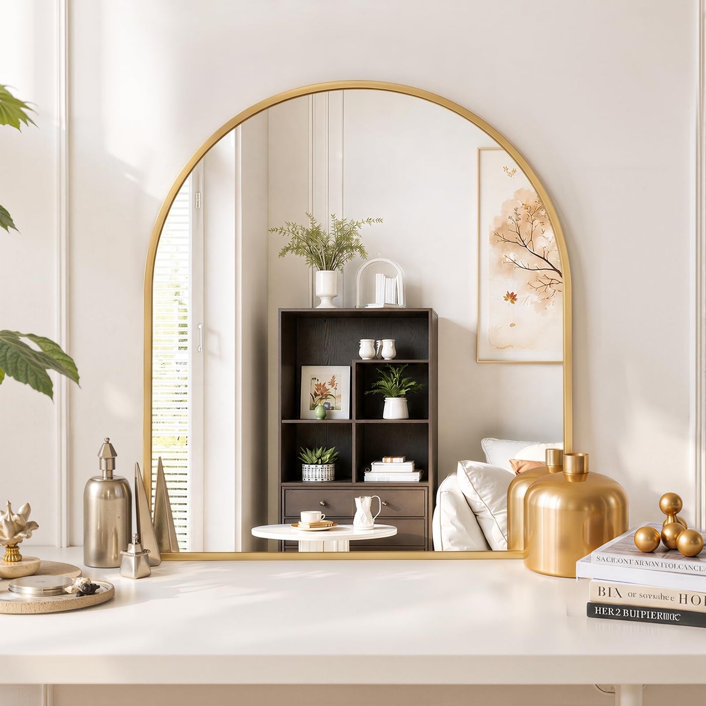 Arched Wall Mirror 36x24 Inch Gold Bathroom Vanity Mirror with Metal Frame, Modern Arch Mirror for Bedroom, Living Room, Entryway, Wall Mounted Decorative Mirror