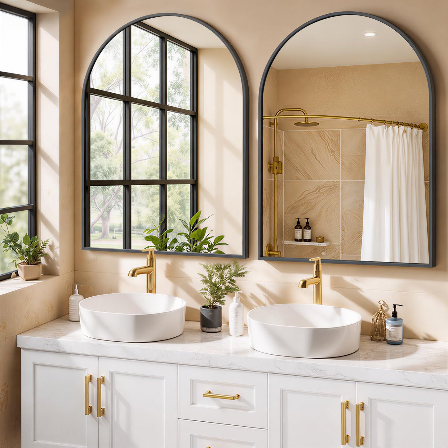 Arched Wall Mirror 36x24 Inch Gold Bathroom Vanity Mirror with Metal Frame, Modern Arch Mirror for Bedroom, Living Room, Entryway, Wall Mounted Decorative Mirror