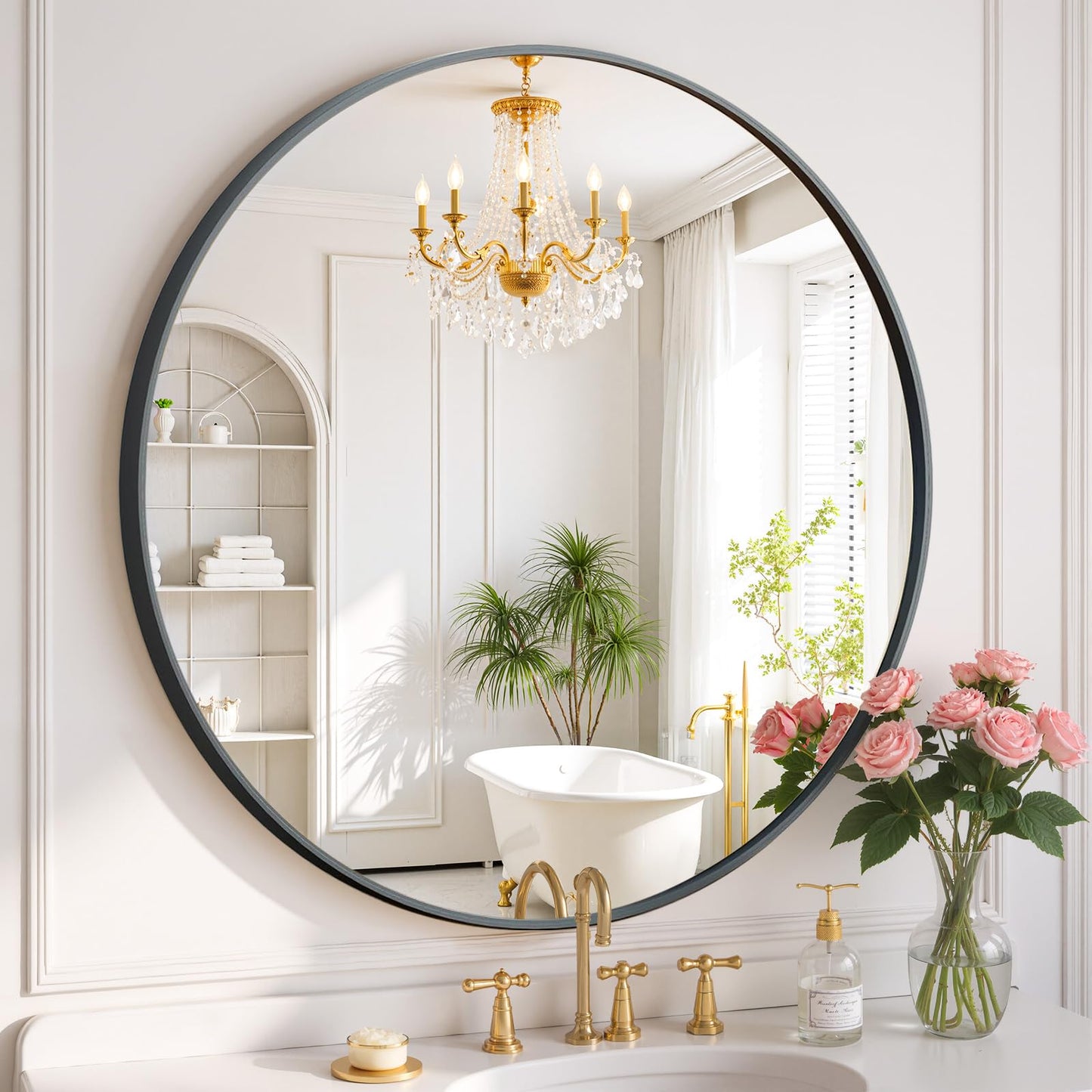 Arched Wall Mirror 36x24 Inch Gold Bathroom Vanity Mirror with Metal Frame, Modern Arch Mirror for Bedroom, Living Room, Entryway, Wall Mounted Decorative Mirror
