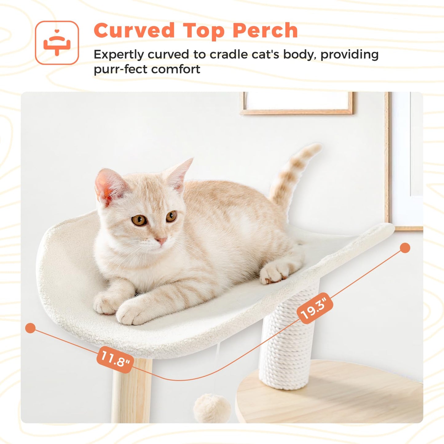 53" Modern Cat Tree for Large Cats, Wooden Cat Tower with Fully Sisal Covered Scratching Posts and Solid Wood Posts, Cat Furniture with Spacious Perch and Cozy Condo Beige