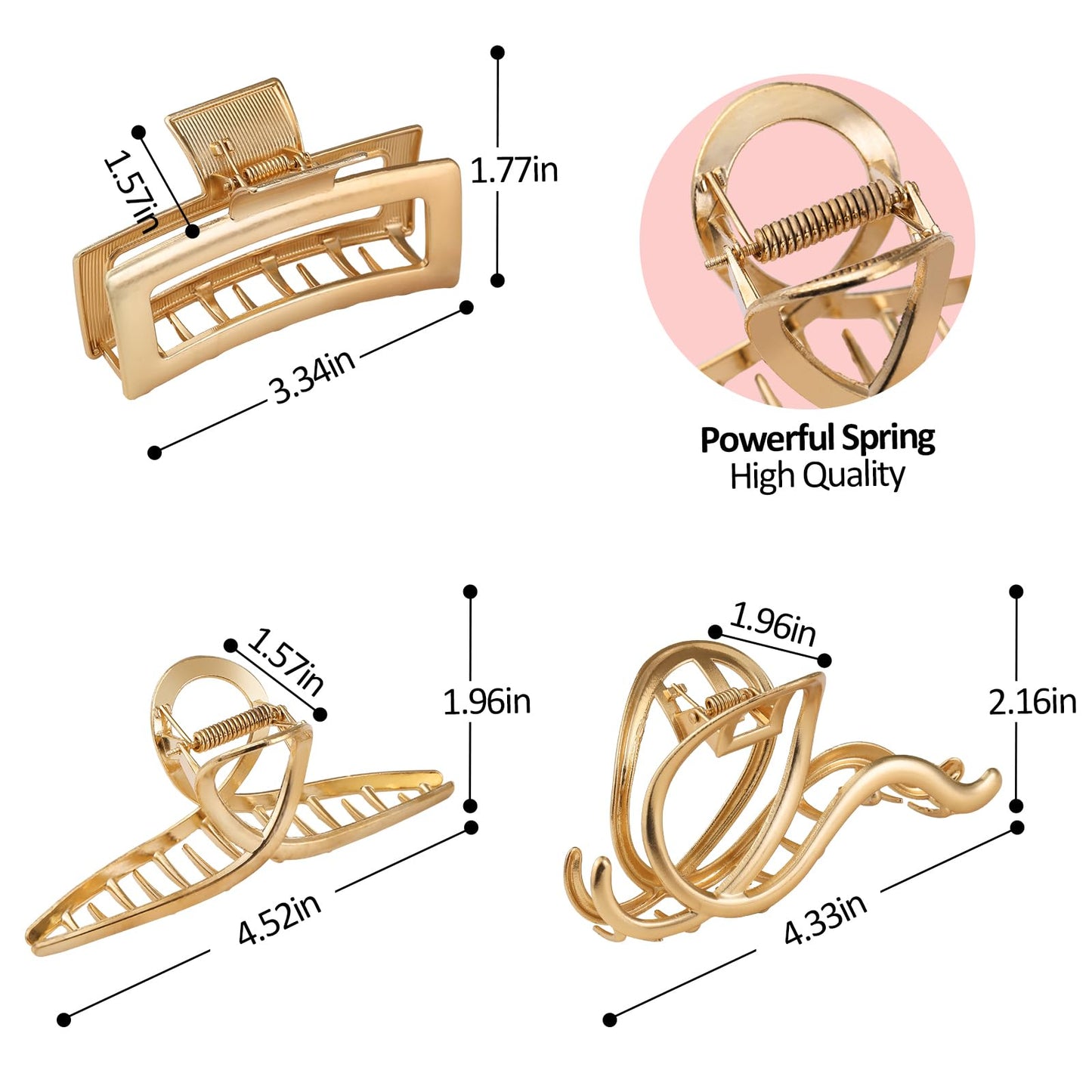 LUKACY 6 Pack Gold Metal Hair Clips - 4 Inch Large Jaw Clips for Women, Strong Hold Hair Claws for Thick or Thin Hair, Fashion Hair Accessories for Styling