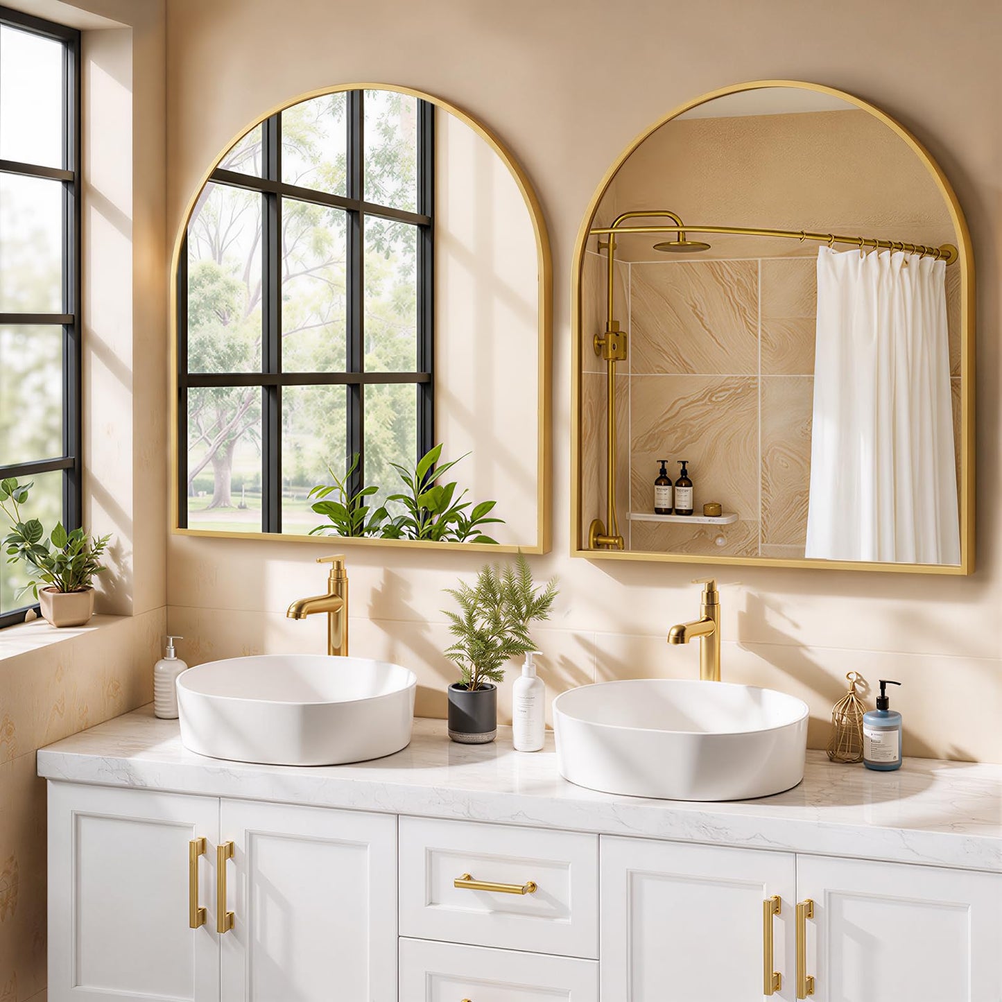 Arched Wall Mirror 36x24 Inch Gold Bathroom Vanity Mirror with Metal Frame, Modern Arch Mirror for Bedroom, Living Room, Entryway, Wall Mounted Decorative Mirror