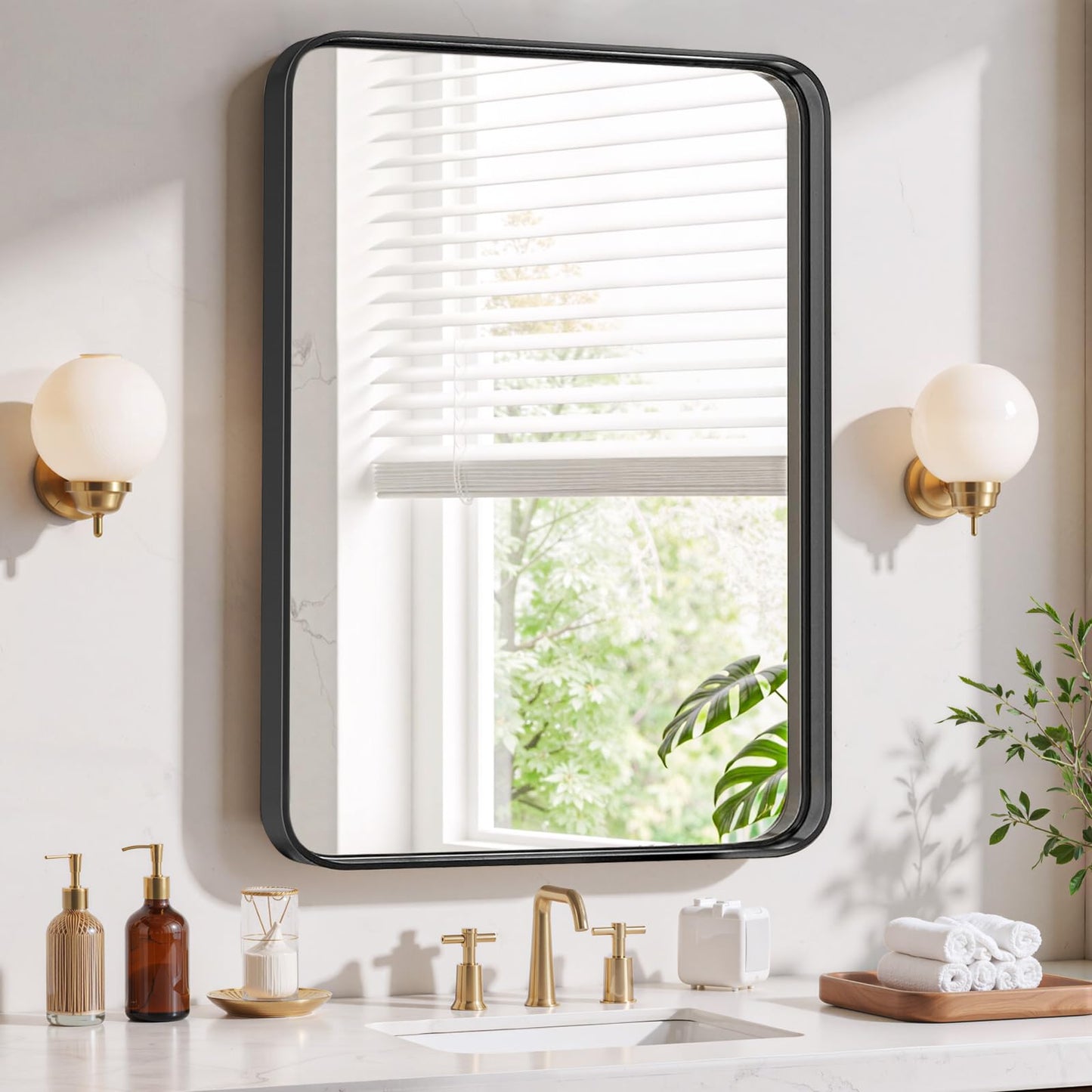 Arched Wall Mirror 36x24 Inch Gold Bathroom Vanity Mirror with Metal Frame, Modern Arch Mirror for Bedroom, Living Room, Entryway, Wall Mounted Decorative Mirror