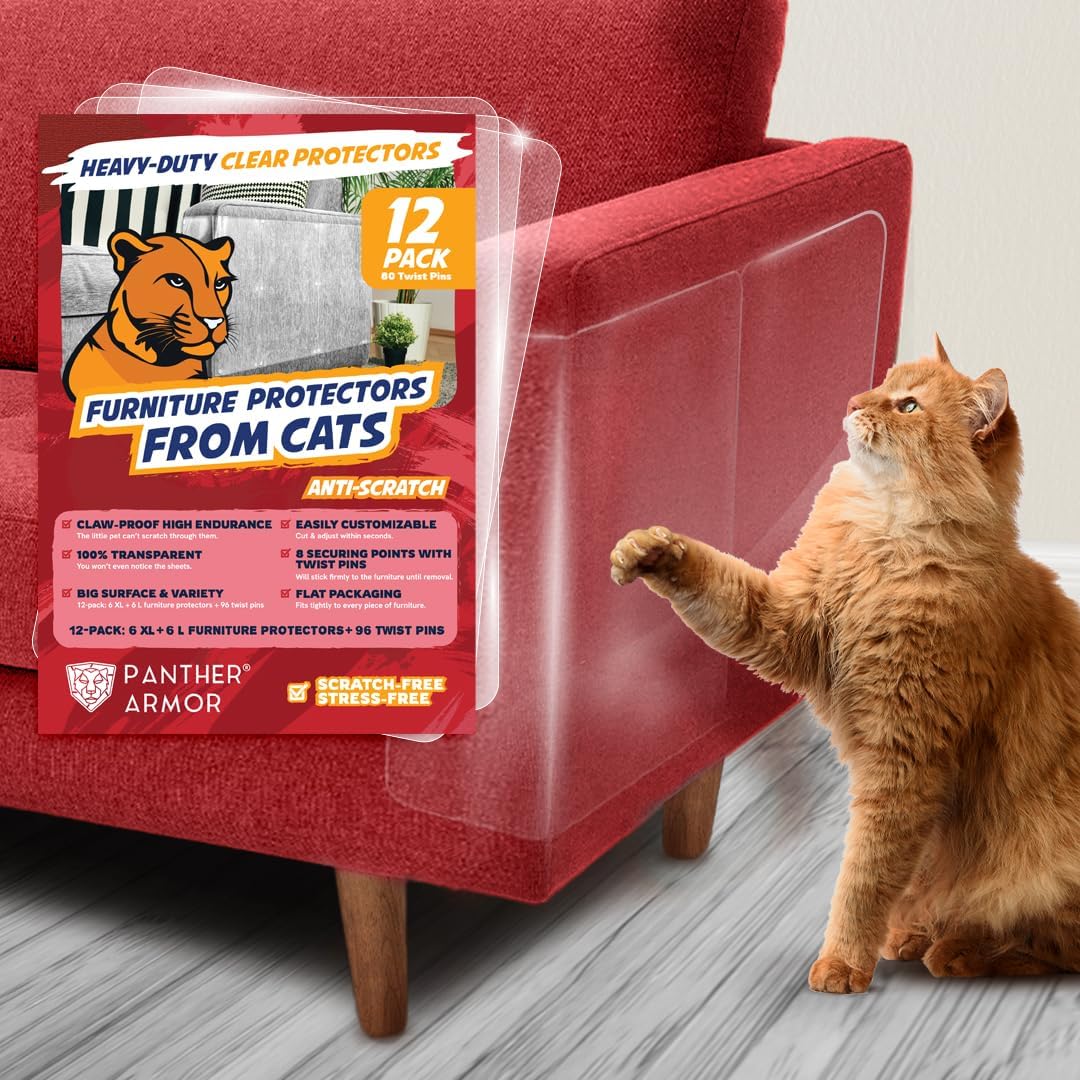 8 Pack Cat Scratch Furniture Protector Sheets – Matte Finish Couch & Sofa Guard from Cat Claws – Easy Apply, Removable, with Twist Pins (4 XL + 4 Large)