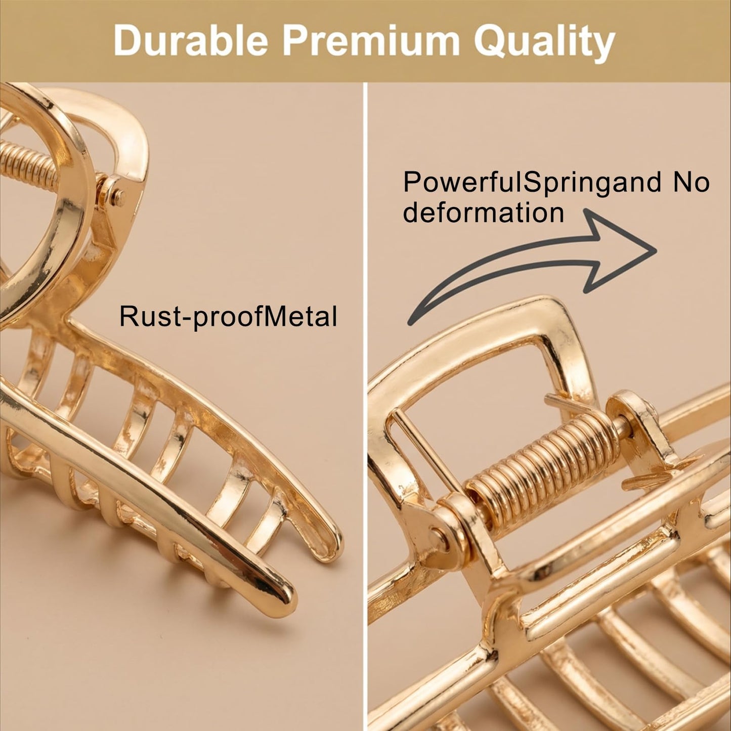 LUKACY 6 Pack Gold Metal Hair Clips - 4 Inch Large Jaw Clips for Women, Strong Hold Hair Claws for Thick or Thin Hair, Fashion Hair Accessories for Styling