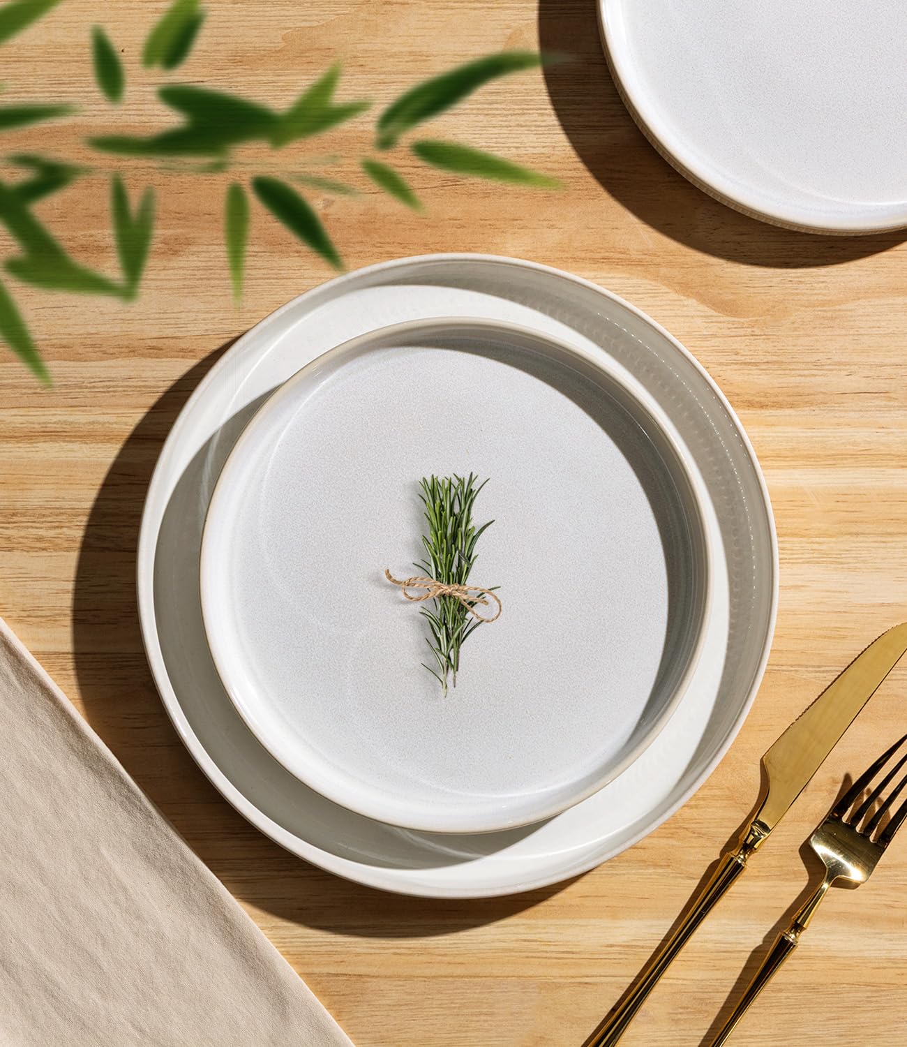 TheTerra Ceramic Dinnerware Sets for 4, 12 Pieces Porcelain Lightweight Plates and Bowls Sets, Scratch Resistant Dish Set, Oven & Microwave & Dishwasher Safe, Beige