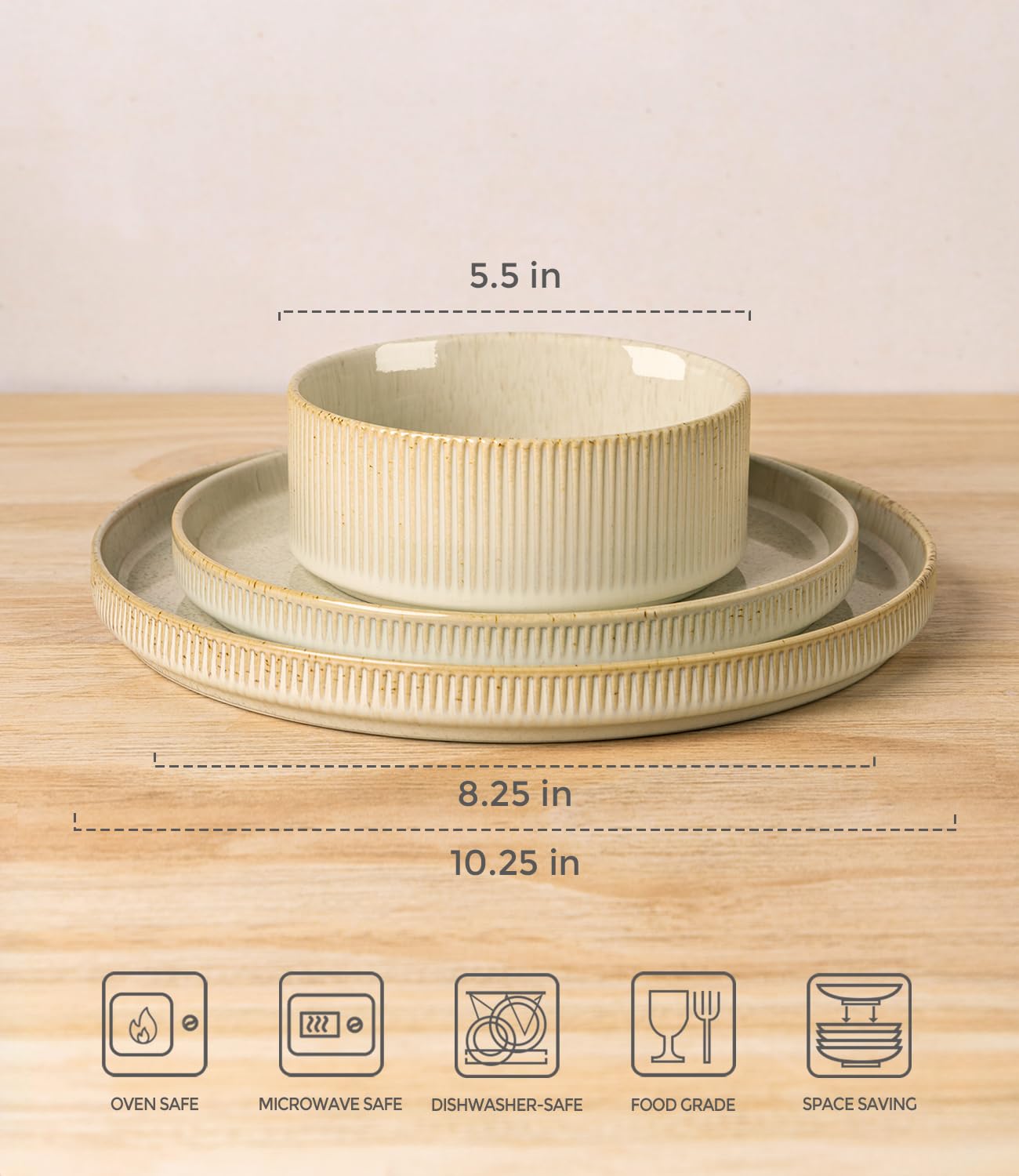 TheTerra Ceramic Dinnerware Sets for 4, 12 Pieces Porcelain Lightweight Plates and Bowls Sets, Scratch Resistant Dish Set, Oven & Microwave & Dishwasher Safe, Beige