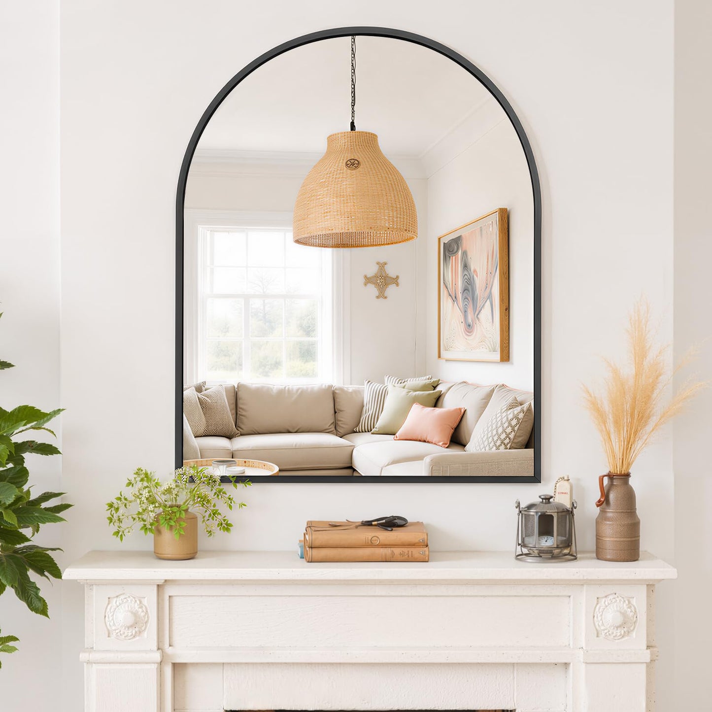 Arched Wall Mirror 36x24 Inch Gold Bathroom Vanity Mirror with Metal Frame, Modern Arch Mirror for Bedroom, Living Room, Entryway, Wall Mounted Decorative Mirror
