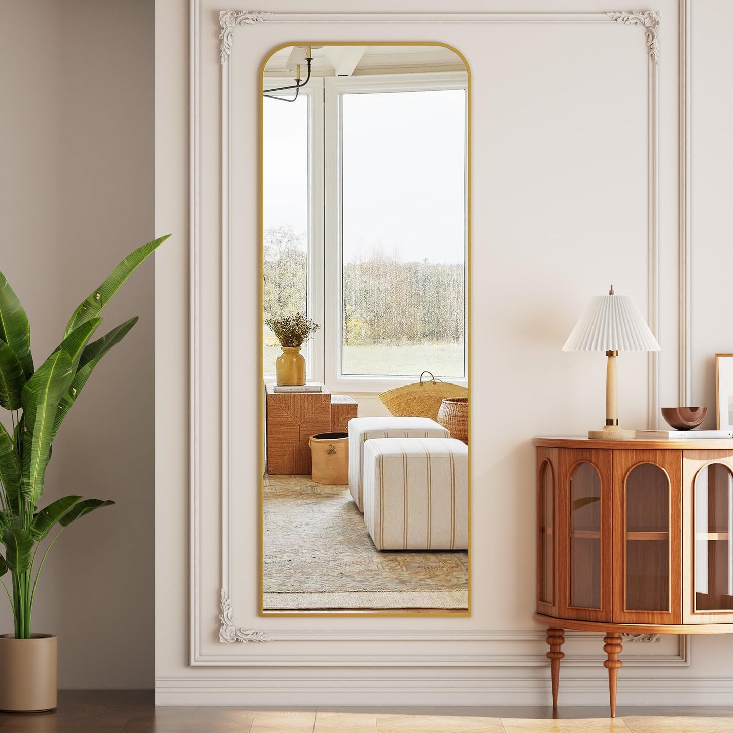 Full Length Mirror 65"x24" Arched Floor Standing Large Mirrors Full Body Mirror with Stand - with Aluminum Frame for Bedroom Living Room, Black