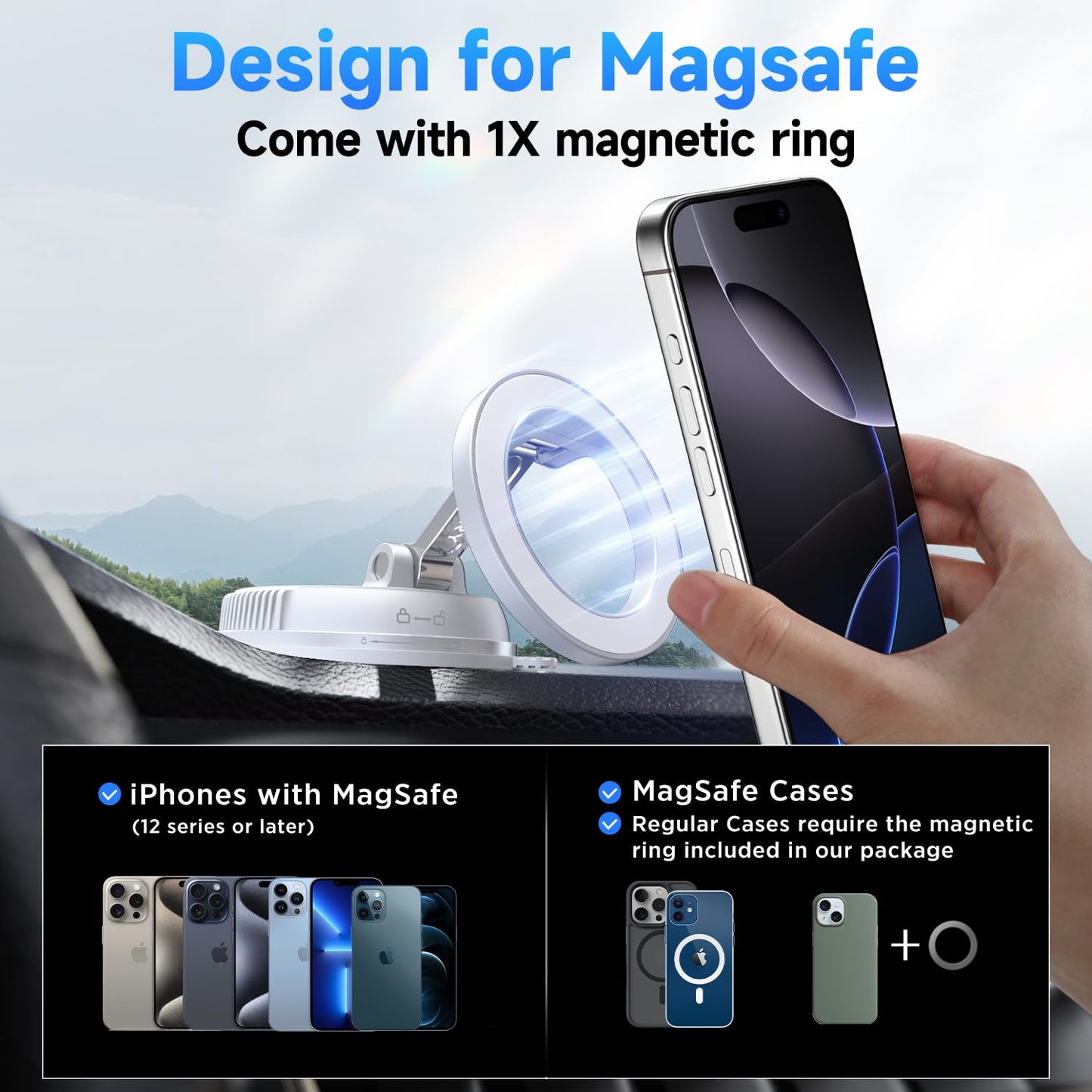 ANDERY Car Phone Holder for Magsafe [78+LBS Strongest Suction & 2400gf Magnetic] 360° Adjustable Car Phone Mount, Phone Holders for Your Car for iPhone 17-12 Pro Max Plus Air, Carbon Fiber