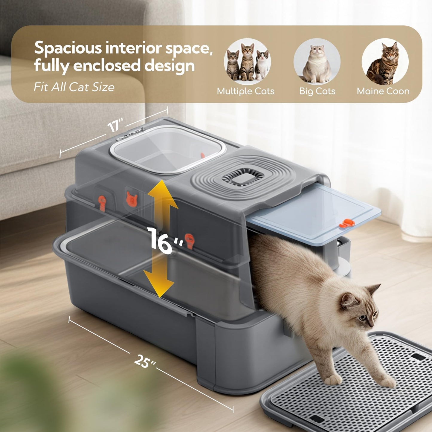Soulbond Stainless Steel Cat Litter Box with Lid