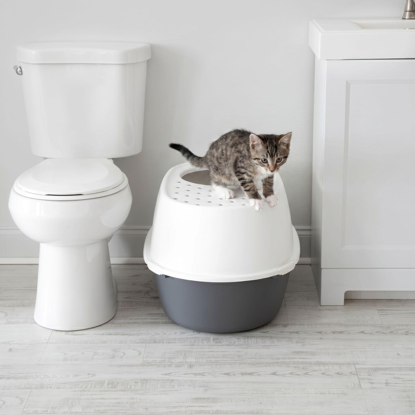 IRIS USA Extra Large Litter Box XXL Open Top High Sided Walls Scatter Shield Scoop Included Easy Clean Plastic Pan for Big Cats Multi-Cat Households 30" L x 20" W x 14" H Black