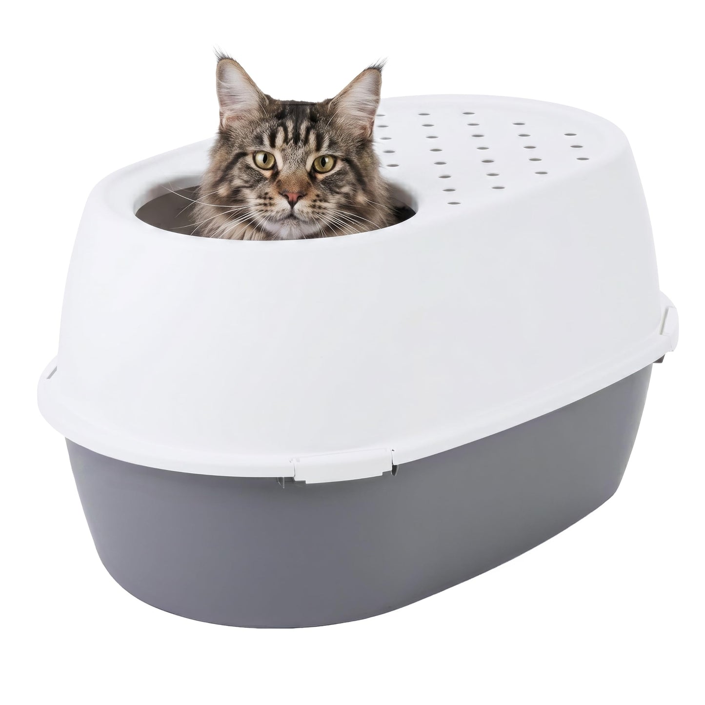 IRIS USA Extra Large Litter Box XXL Open Top High Sided Walls Scatter Shield Scoop Included Easy Clean Plastic Pan for Big Cats Multi-Cat Households 30" L x 20" W x 14" H Black