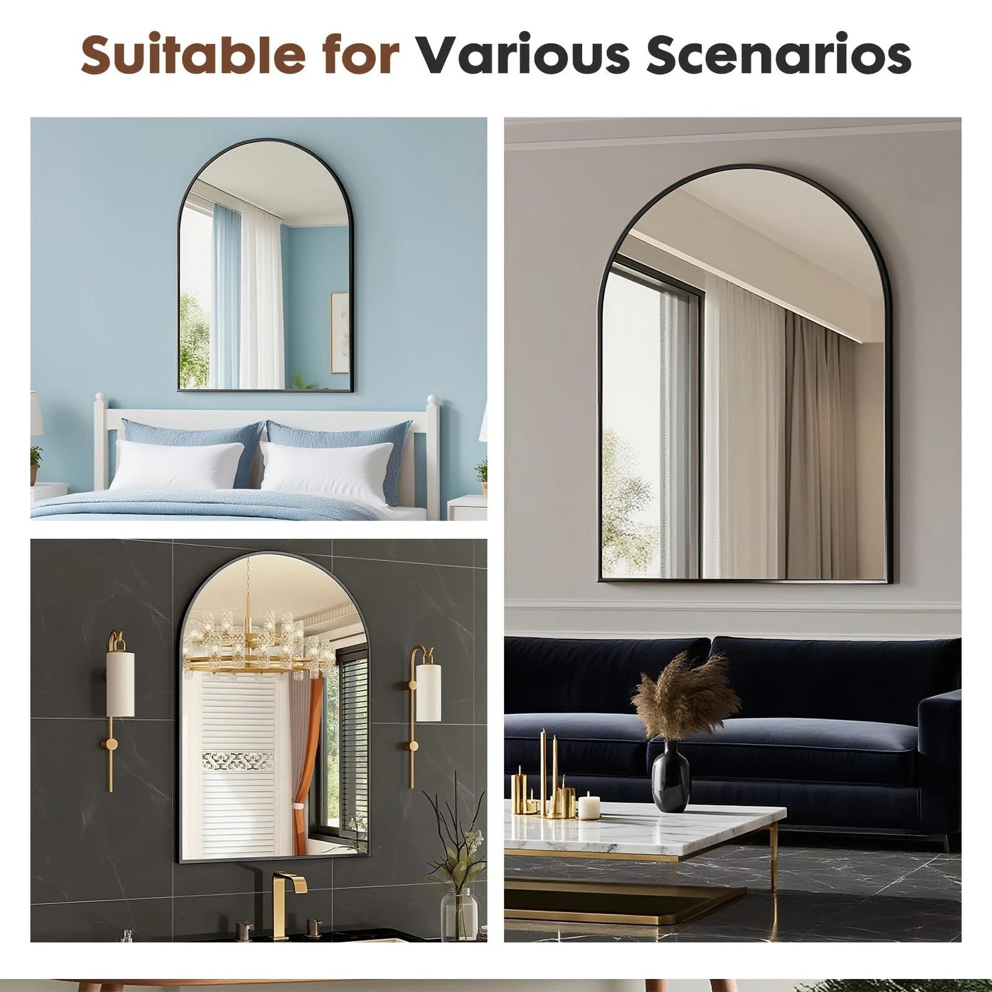 Arched Wall Mirror 36x24 Inch Gold Bathroom Vanity Mirror with Metal Frame, Modern Arch Mirror for Bedroom, Living Room, Entryway, Wall Mounted Decorative Mirror