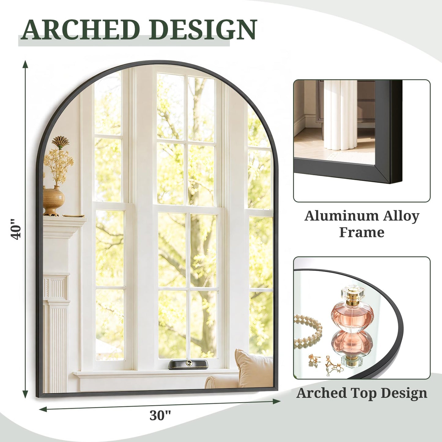 Arched Wall Mirror 36x24 Inch Gold Bathroom Vanity Mirror with Metal Frame, Modern Arch Mirror for Bedroom, Living Room, Entryway, Wall Mounted Decorative Mirror