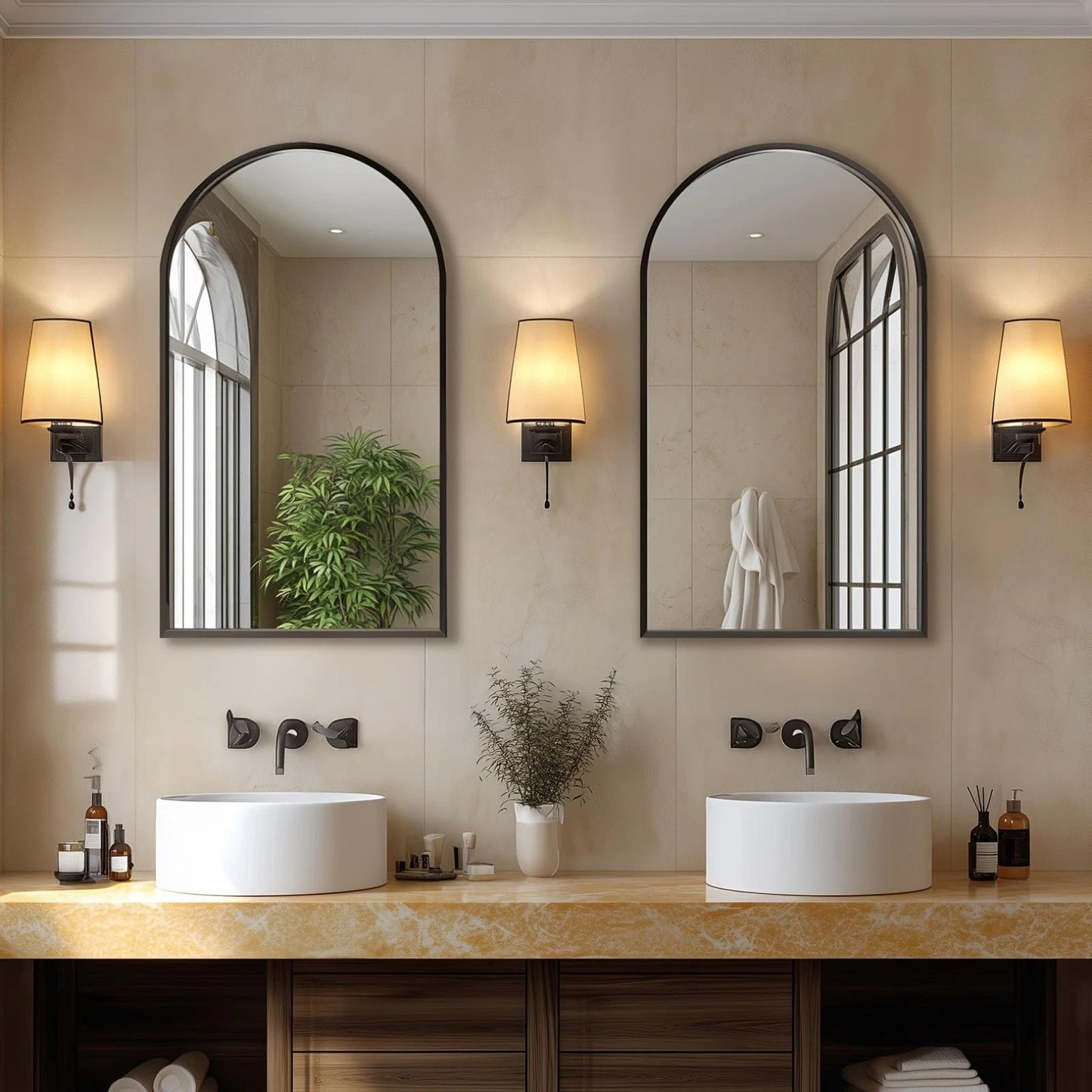 Arched Wall Mirror 36x24 Inch Gold Bathroom Vanity Mirror with Metal Frame, Modern Arch Mirror for Bedroom, Living Room, Entryway, Wall Mounted Decorative Mirror