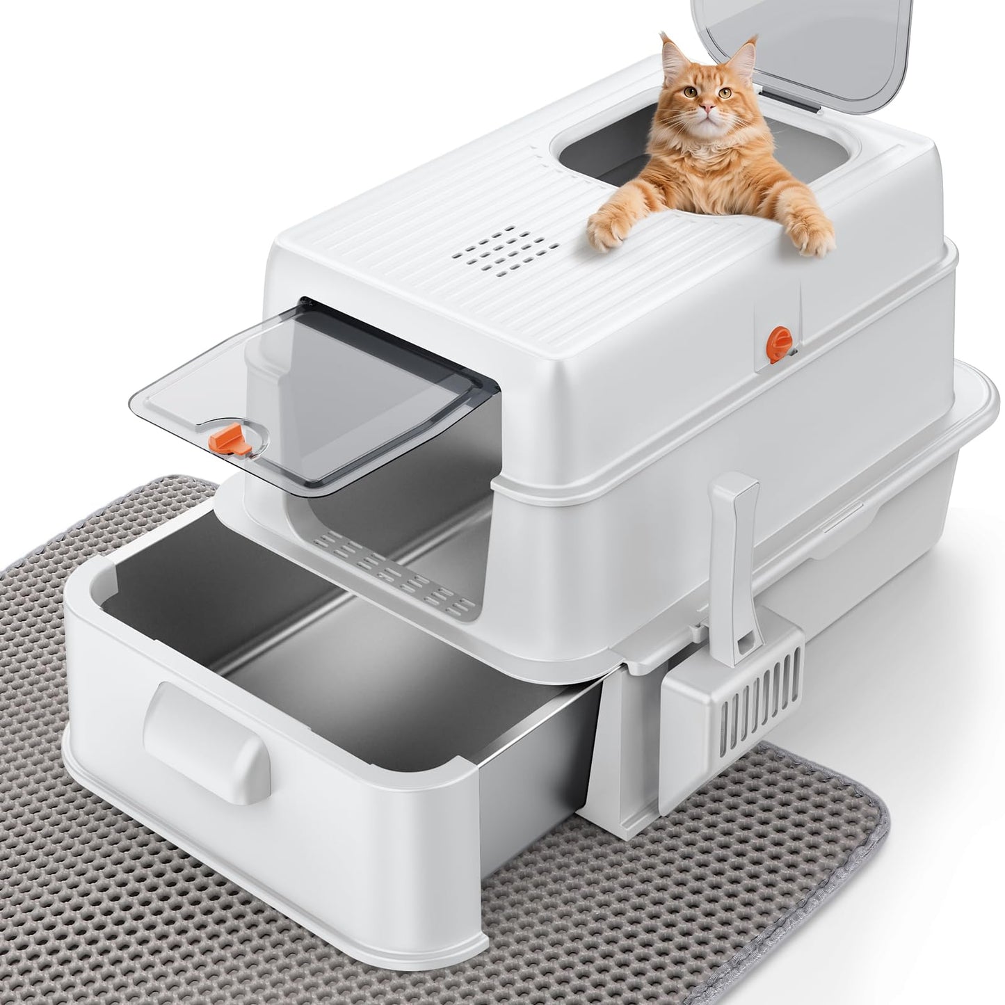 FURTIME Stainless Steel Litter Box with Lid