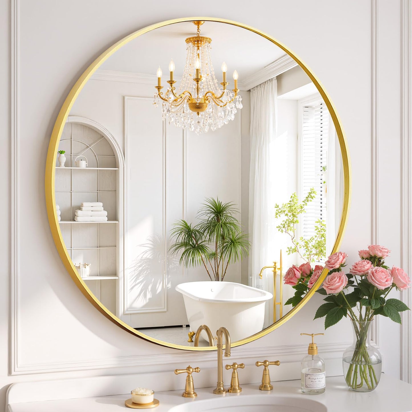 Arched Wall Mirror 36x24 Inch Gold Bathroom Vanity Mirror with Metal Frame, Modern Arch Mirror for Bedroom, Living Room, Entryway, Wall Mounted Decorative Mirror