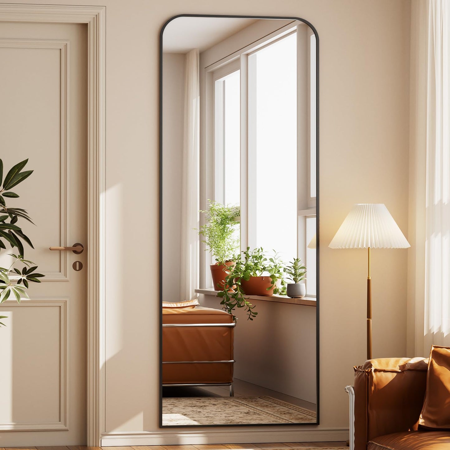 Full Length Mirror 65"x24" Arched Floor Standing Large Mirrors Full Body Mirror with Stand - with Aluminum Frame for Bedroom Living Room, Black