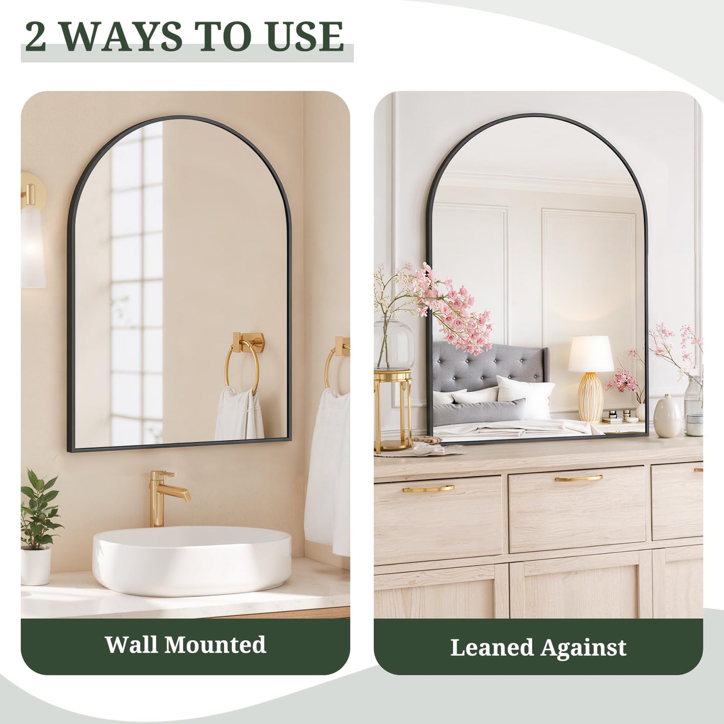 Arched Wall Mirror 36x24 Inch Gold Bathroom Vanity Mirror with Metal Frame, Modern Arch Mirror for Bedroom, Living Room, Entryway, Wall Mounted Decorative Mirror