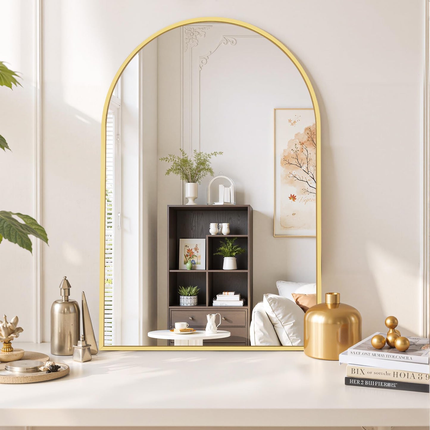 Arched Wall Mirror 36x24 Inch Gold Bathroom Vanity Mirror with Metal Frame, Modern Arch Mirror for Bedroom, Living Room, Entryway, Wall Mounted Decorative Mirror