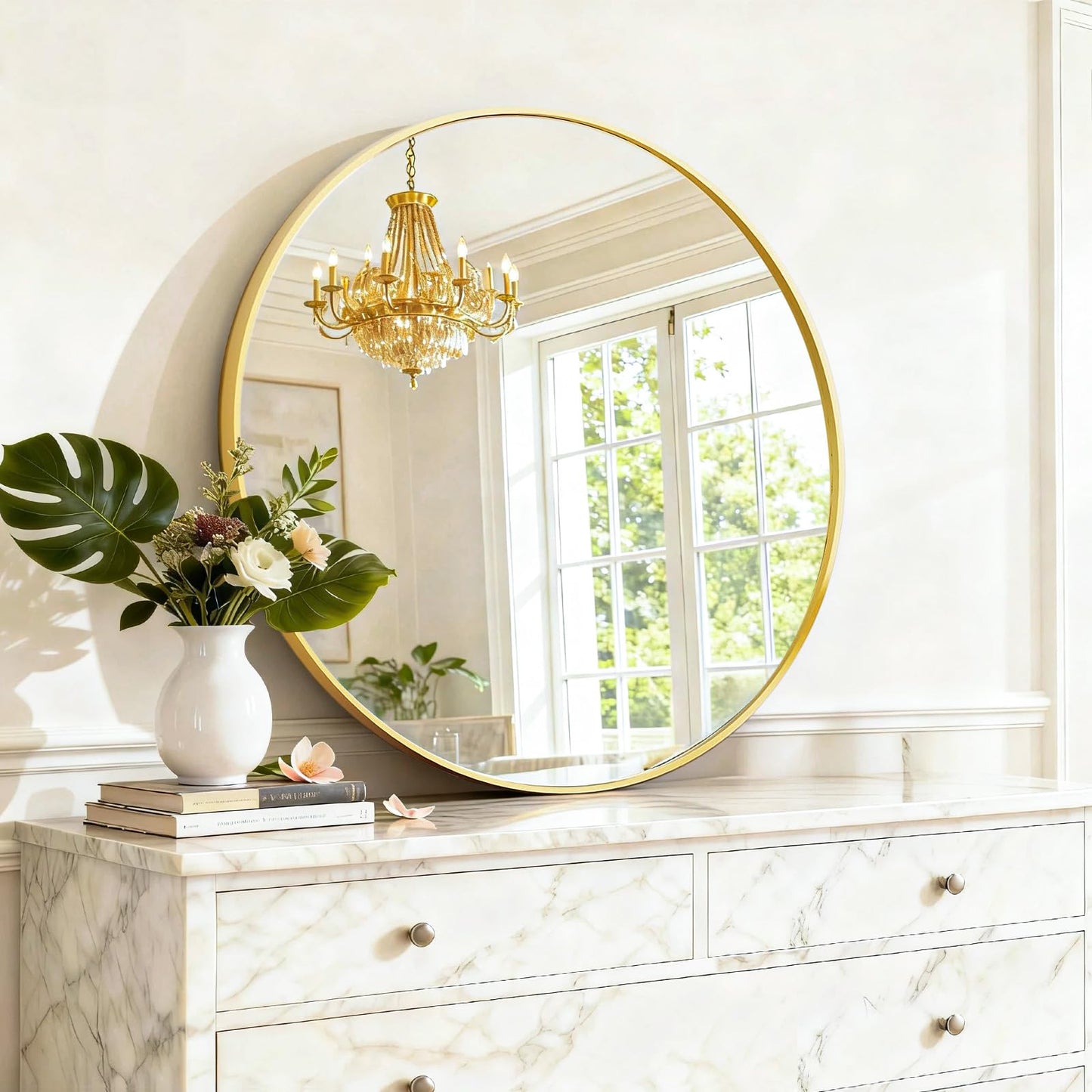 Arched Wall Mirror 36x24 Inch Gold Bathroom Vanity Mirror with Metal Frame, Modern Arch Mirror for Bedroom, Living Room, Entryway, Wall Mounted Decorative Mirror