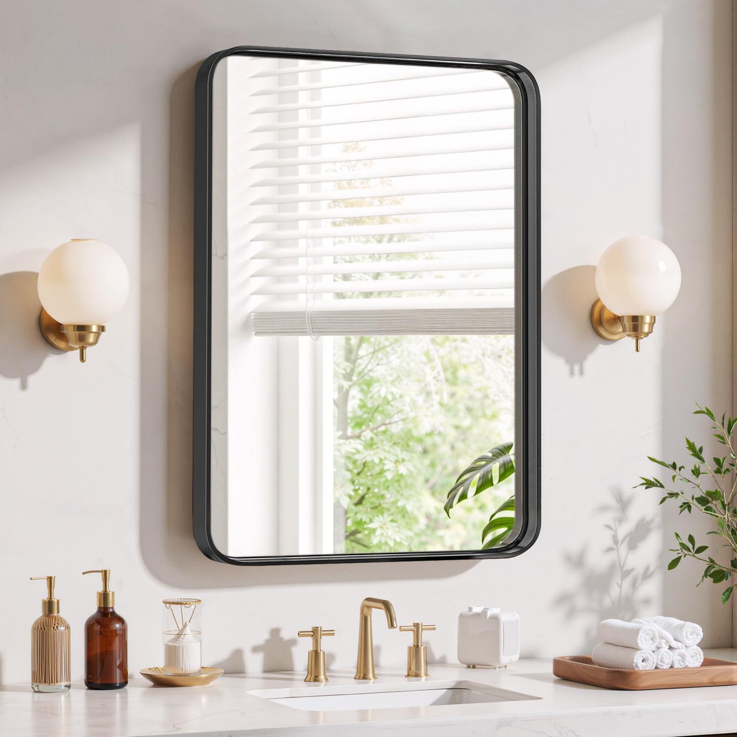 Arched Wall Mirror 36x24 Inch Gold Bathroom Vanity Mirror with Metal Frame, Modern Arch Mirror for Bedroom, Living Room, Entryway, Wall Mounted Decorative Mirror
