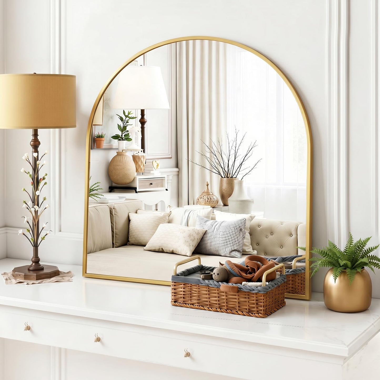 Arched Wall Mirror 36x24 Inch Gold Bathroom Vanity Mirror with Metal Frame, Modern Arch Mirror for Bedroom, Living Room, Entryway, Wall Mounted Decorative Mirror