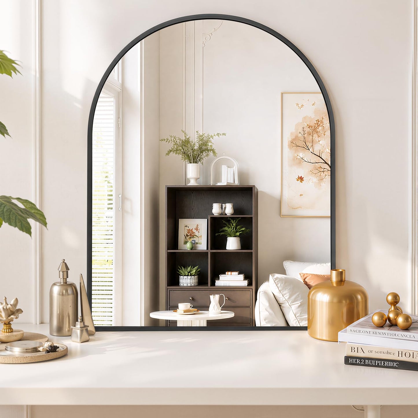 Arched Wall Mirror 36x24 Inch Gold Bathroom Vanity Mirror with Metal Frame, Modern Arch Mirror for Bedroom, Living Room, Entryway, Wall Mounted Decorative Mirror