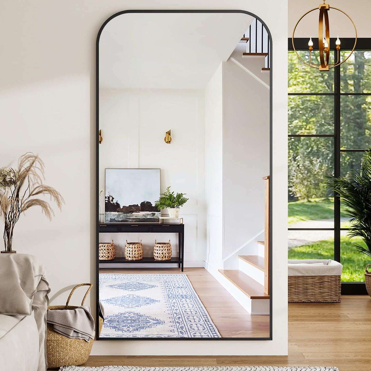 Full Length Mirror 65"x24" Arched Floor Standing Large Mirrors Full Body Mirror with Stand - with Aluminum Frame for Bedroom Living Room, Black