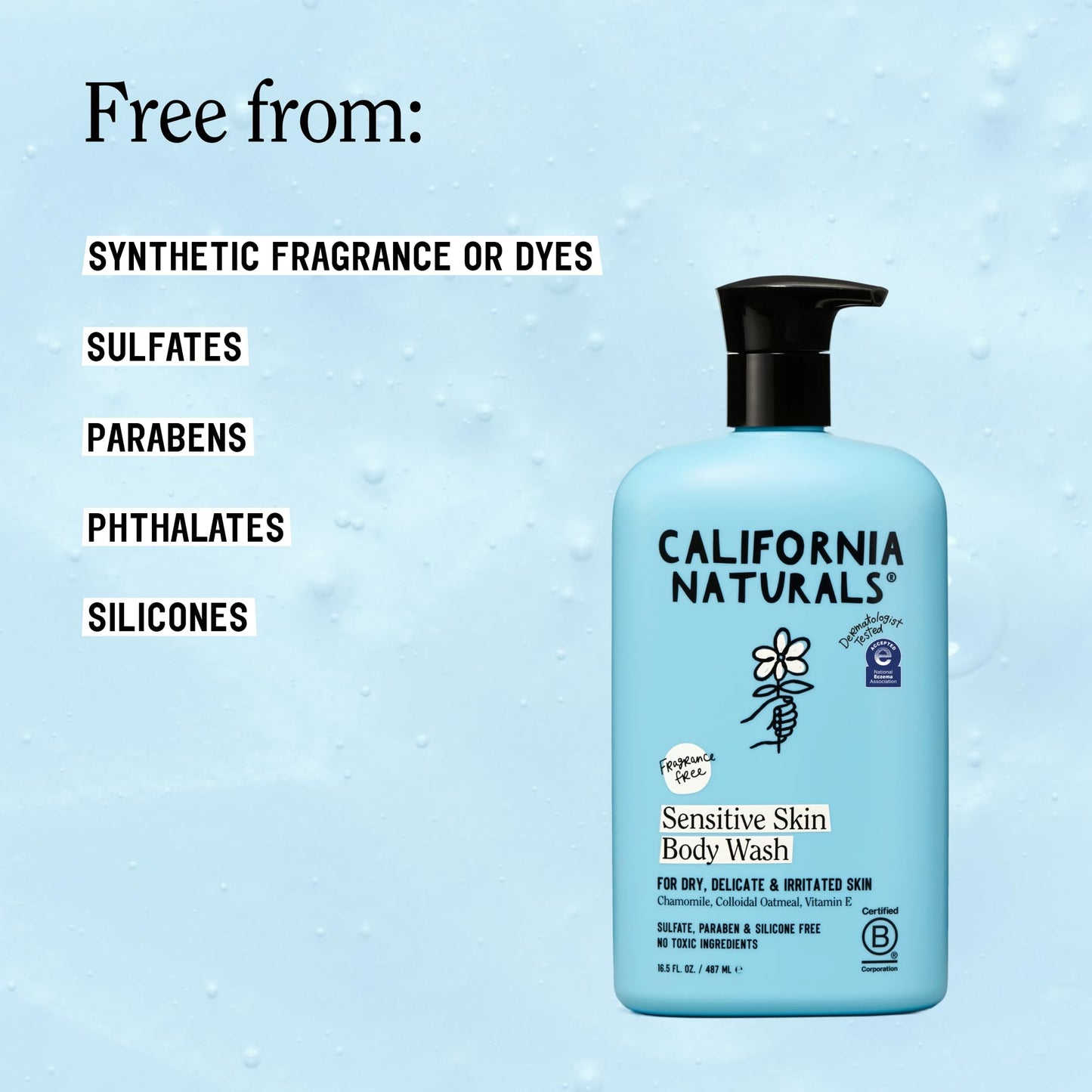 California Naturals Sensitive Skin Body Wash, Soothing & Gentle for Sensitive & Dry Skin, Unscented & Fragrance Free, Colloidal Oat & Chamomile, Vegan, Paraben & Sulfate Free, 16.5 oz