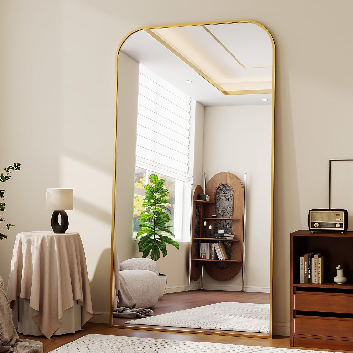 Full Length Mirror 65"x24" Arched Floor Standing Large Mirrors Full Body Mirror with Stand - with Aluminum Frame for Bedroom Living Room, Black