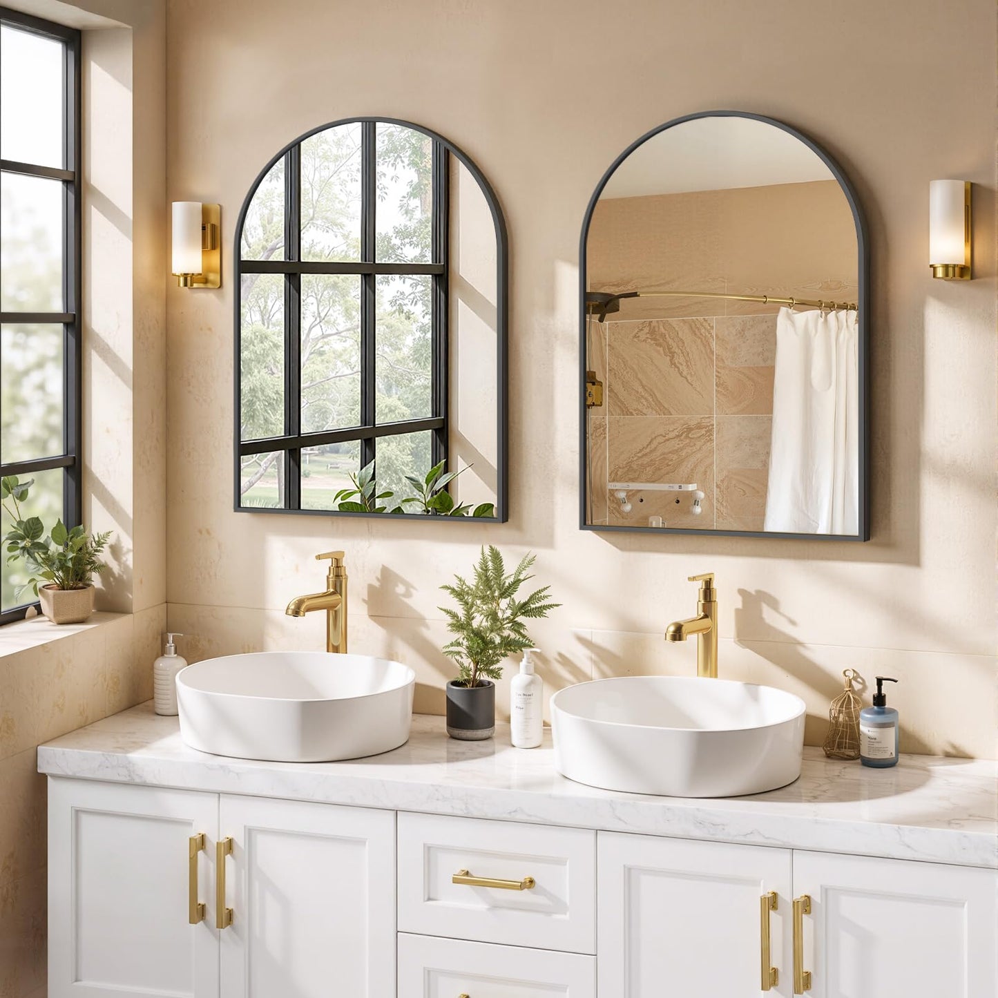 Arched Wall Mirror 36x24 Inch Gold Bathroom Vanity Mirror with Metal Frame, Modern Arch Mirror for Bedroom, Living Room, Entryway, Wall Mounted Decorative Mirror