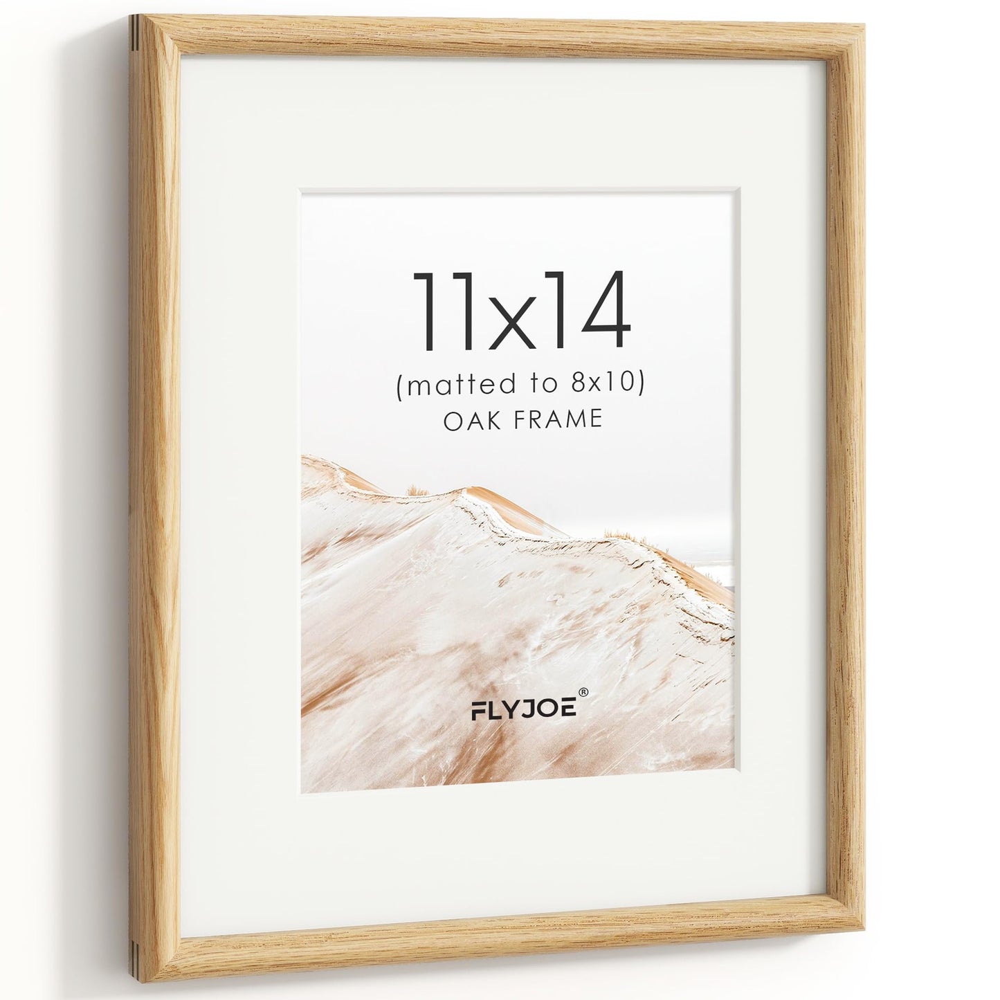 FLYJOE 11x14 Picture Frame, Natural Solid OAK Wood Photo Frame with HD Tempered Glass, Rounded Corner Frame 11 x 14 Matted to 8x10, Gallery Wall Frames for Art, Horizontal or Vertical Wall Mounting