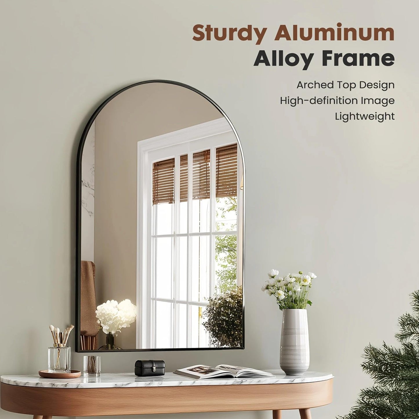 Arched Wall Mirror 36x24 Inch Gold Bathroom Vanity Mirror with Metal Frame, Modern Arch Mirror for Bedroom, Living Room, Entryway, Wall Mounted Decorative Mirror