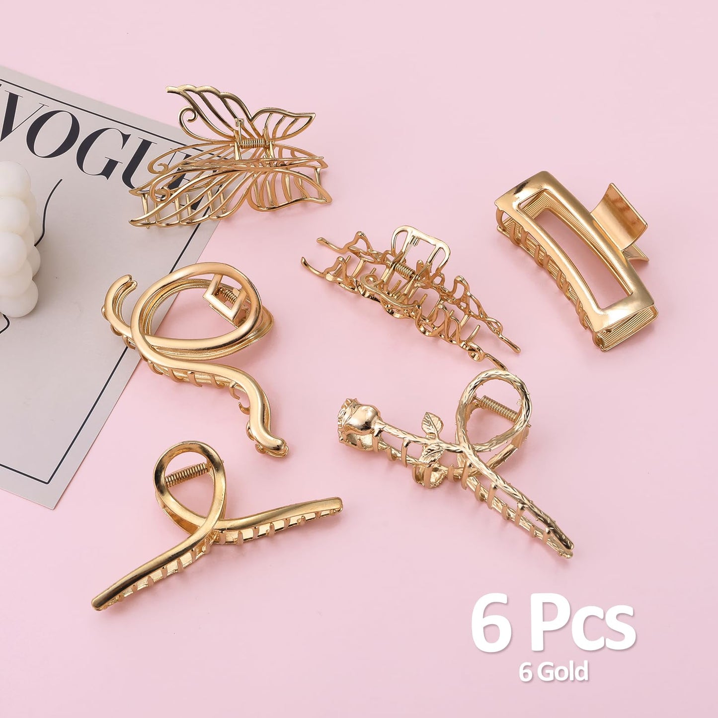 LUKACY 6 Pack Gold Metal Hair Clips - 4 Inch Large Jaw Clips for Women, Strong Hold Hair Claws for Thick or Thin Hair, Fashion Hair Accessories for Styling