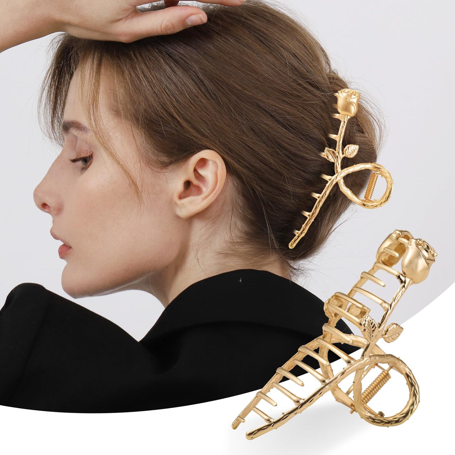 LUKACY 6 Pack Gold Metal Hair Clips - 4 Inch Large Jaw Clips for Women, Strong Hold Hair Claws for Thick or Thin Hair, Fashion Hair Accessories for Styling