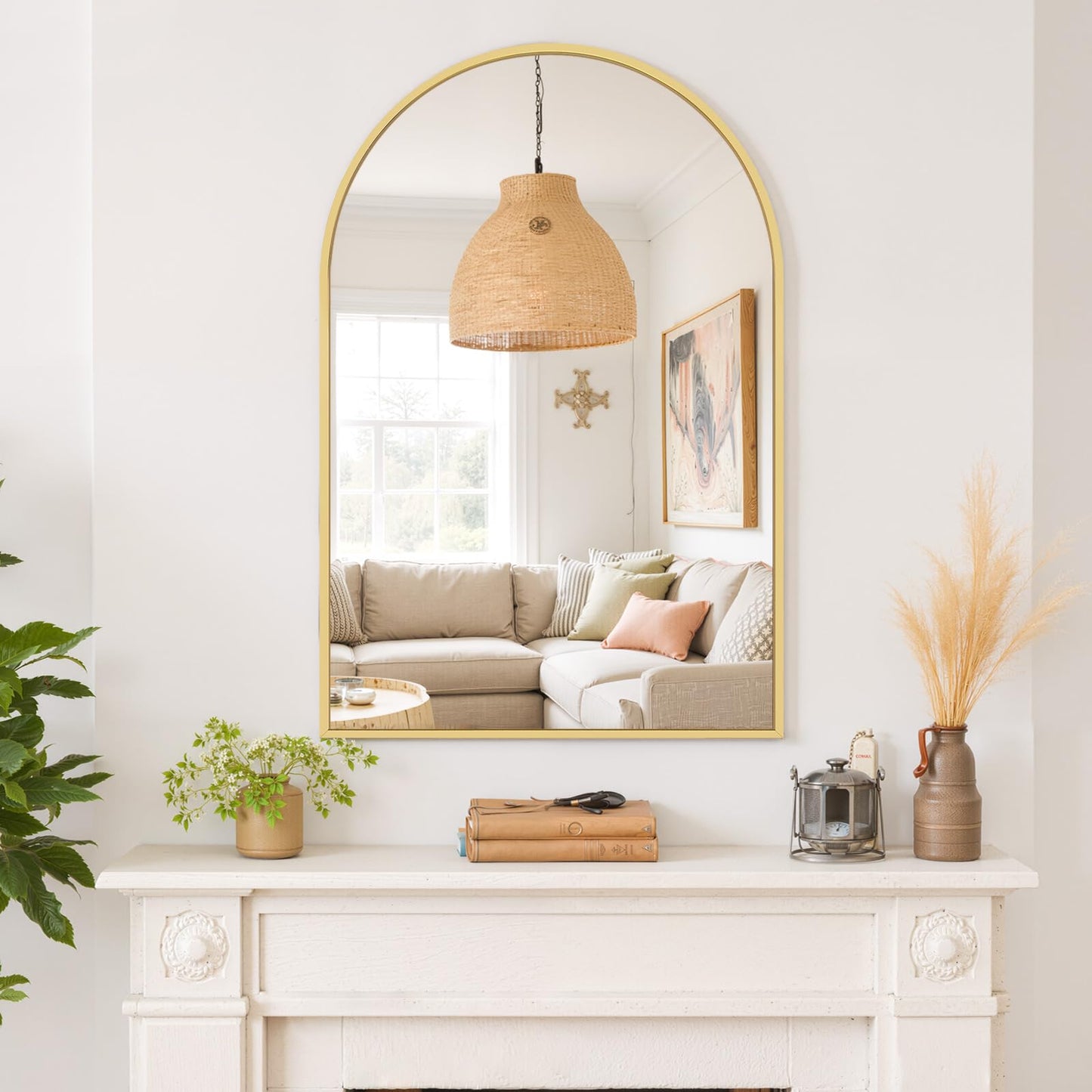 Arched Wall Mirror 36x24 Inch Gold Bathroom Vanity Mirror with Metal Frame, Modern Arch Mirror for Bedroom, Living Room, Entryway, Wall Mounted Decorative Mirror